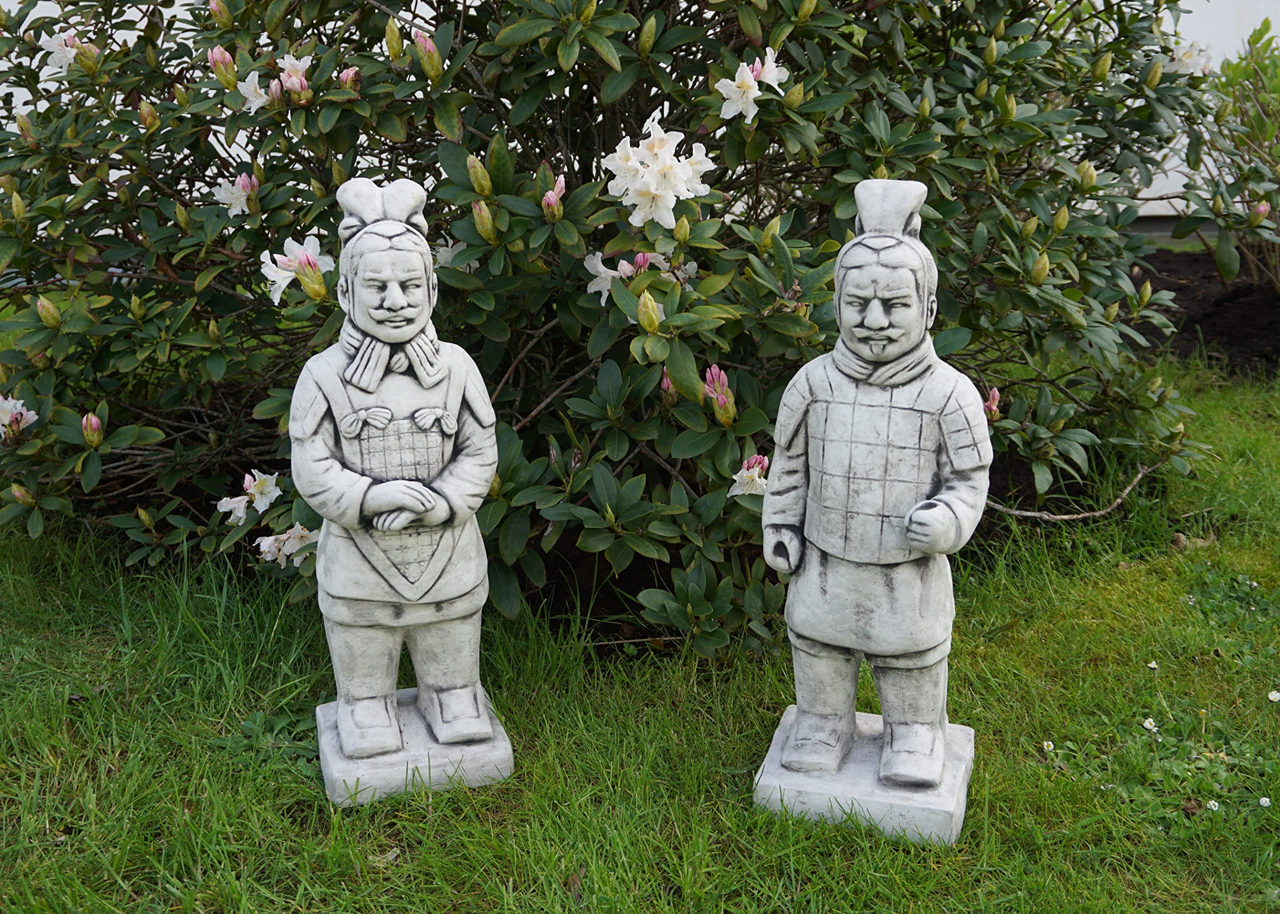 gartendekoparadies.de Terrakotta-Krieger, Steinfigur, 60 cm, 17 kg, Grau | Steinguss, Frostsicher für Aussenbereich, Asiatische Gartendeko