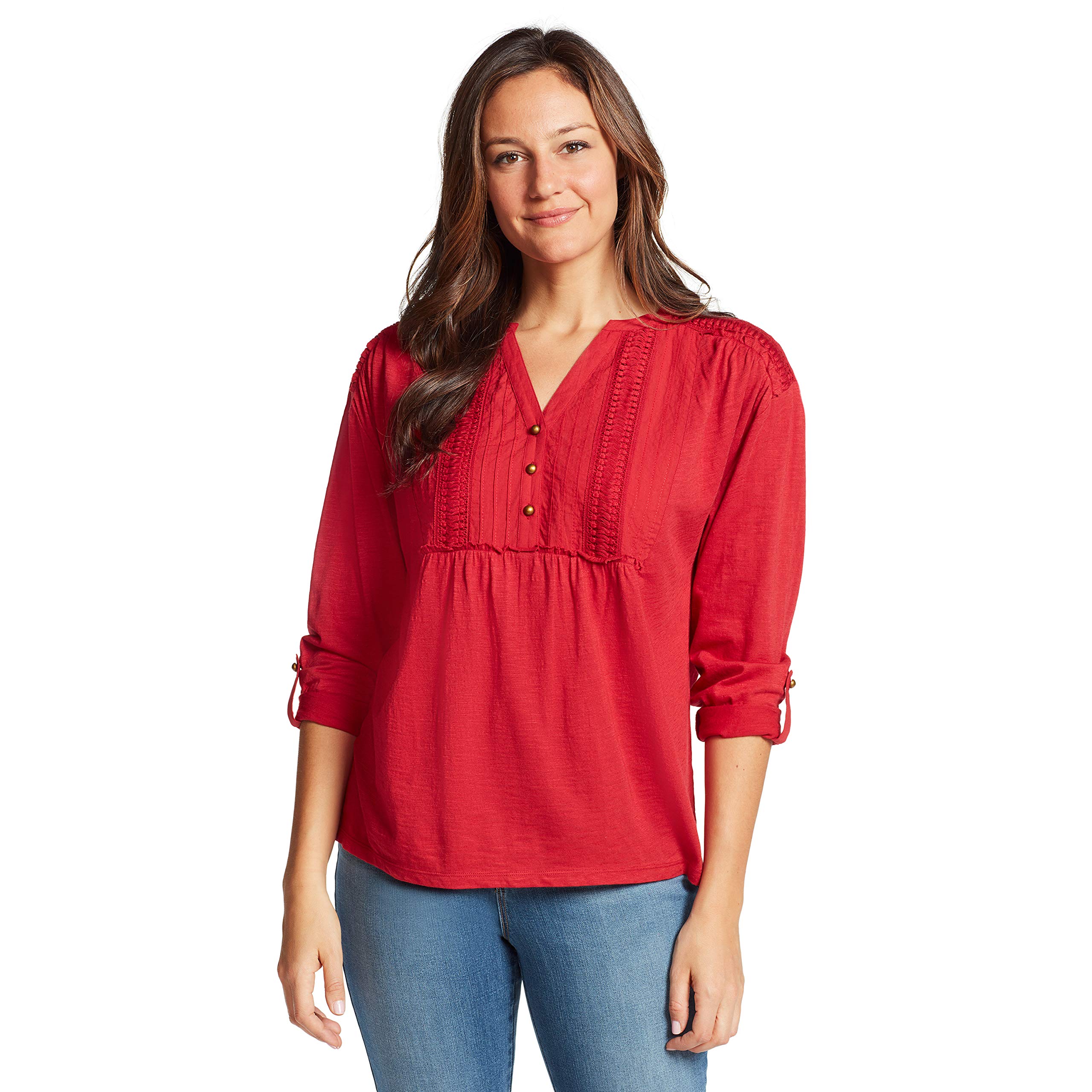 Gloria Vanderbilt Women's Gigi Jersey Roll Tab Sleeve Top
