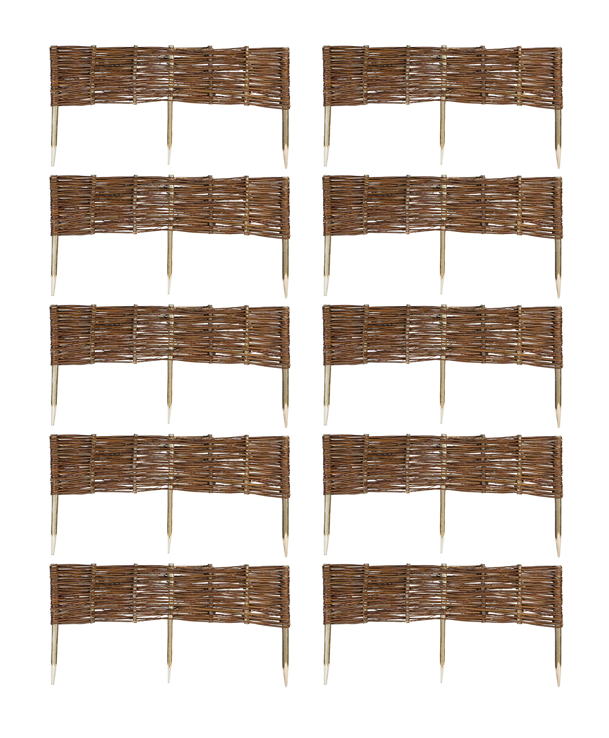 MC.Sammler 10 x Weide Beeteinfassung 16 Größen (Höhe: 20 cm Länge: 100 cm) Weidenzaun Rasenkante aus Weidengeflecht - Garten Beetbegrenzung für Blumen - Steckzaun mit Buchepflöcken für Weg-Abgrenzung