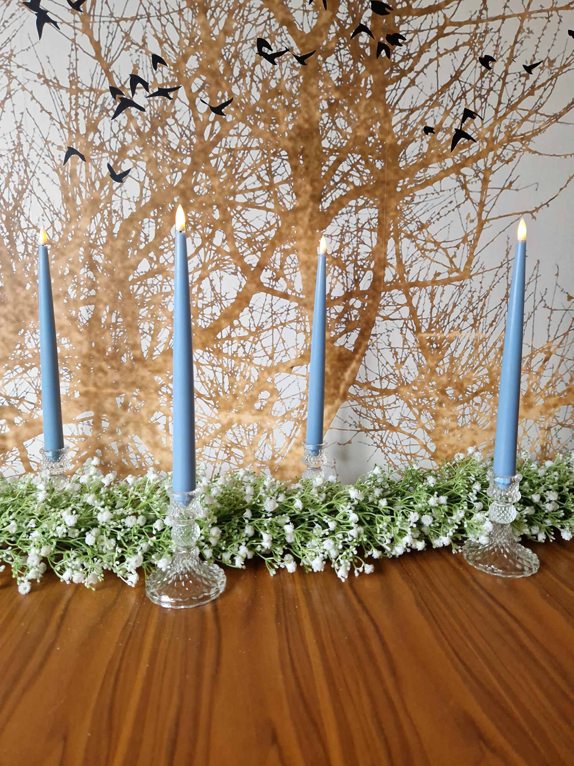 Forever Flames Powder Blue Real Wax Flameless Blue Led Taper Candles Battery Operated With Remote Control