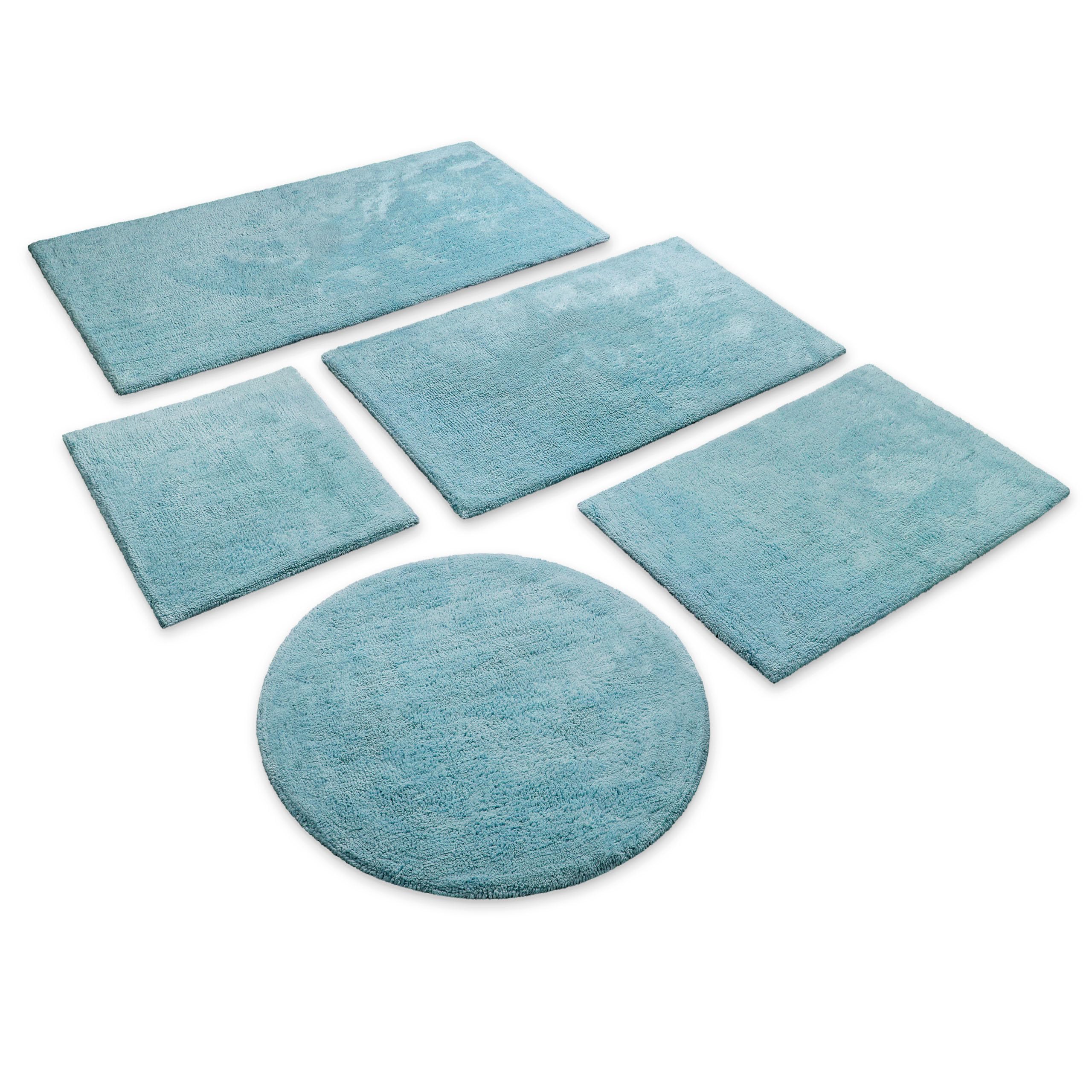 Wecon Home Basics - Tappeto da bagno Erik, morbido tappeto in cotone tuffo, antiscivolo e lavabile, con pelo morbido e effetto trasparente (80 cm, rotondo, fumo, blu)