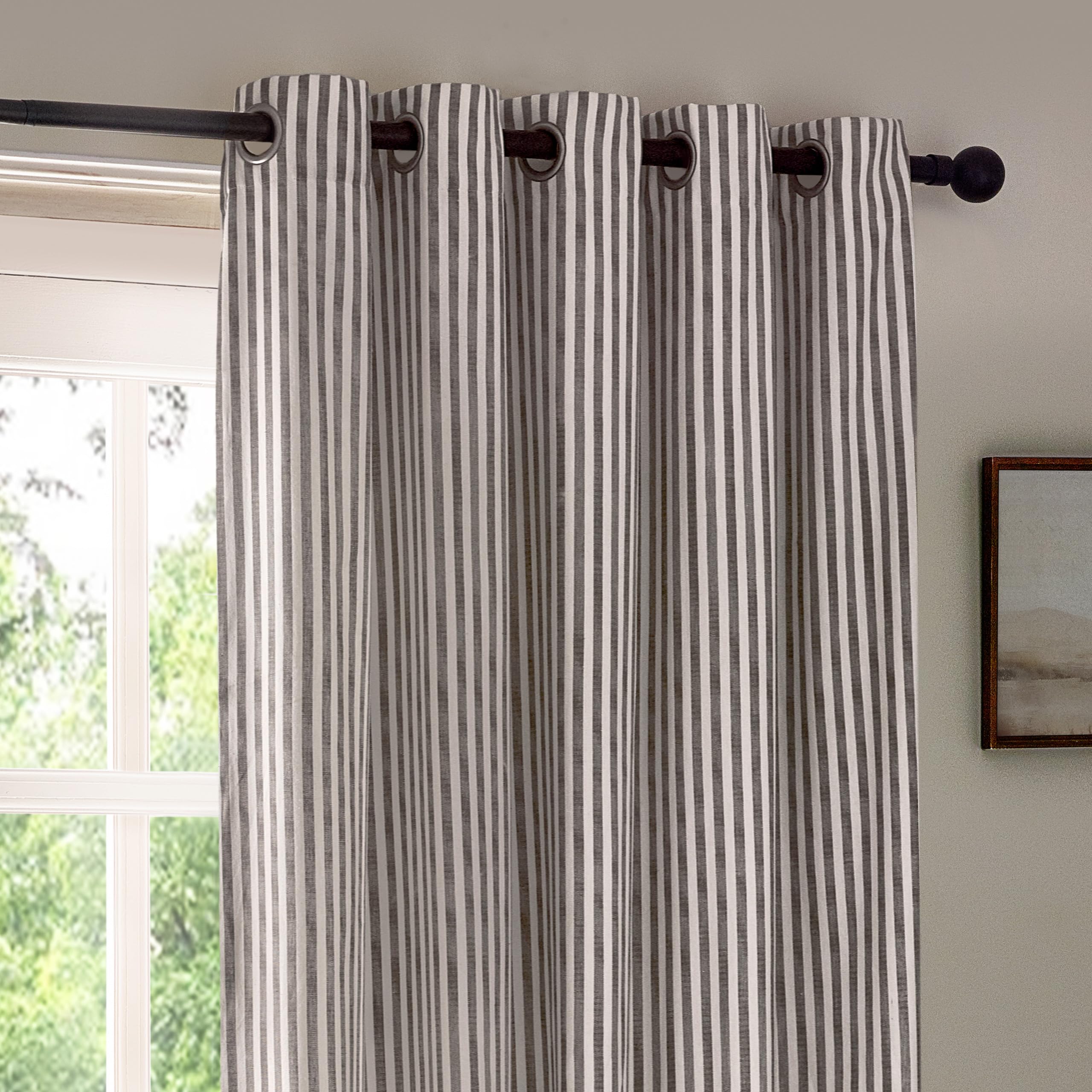 Yard furn Hebden Eyelet Curtain Pair - Ultra Soft Cotton Lined Striped Curtains (Grey - 117x137cm), W 46.1" x L 53.9" (2 Panels) - Image 4