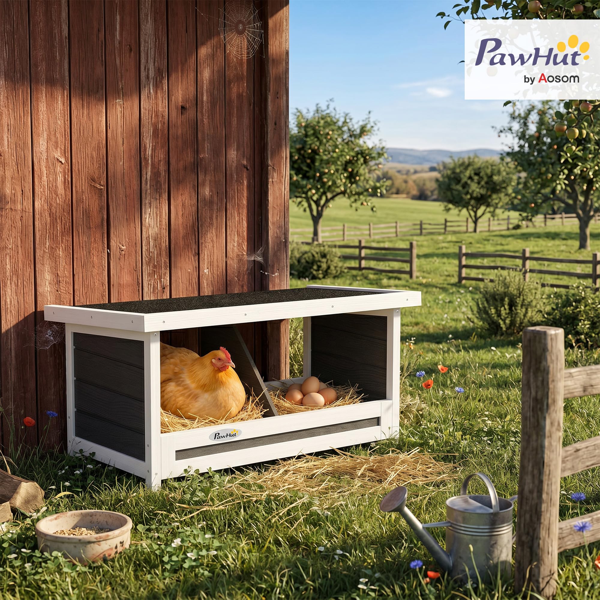 PawHut Ponedero para Gallinas de Madera Caja Nido para 2 Gallinas con 2 Departamentos y Techo Asfáltico para Interior y Exterior Gris