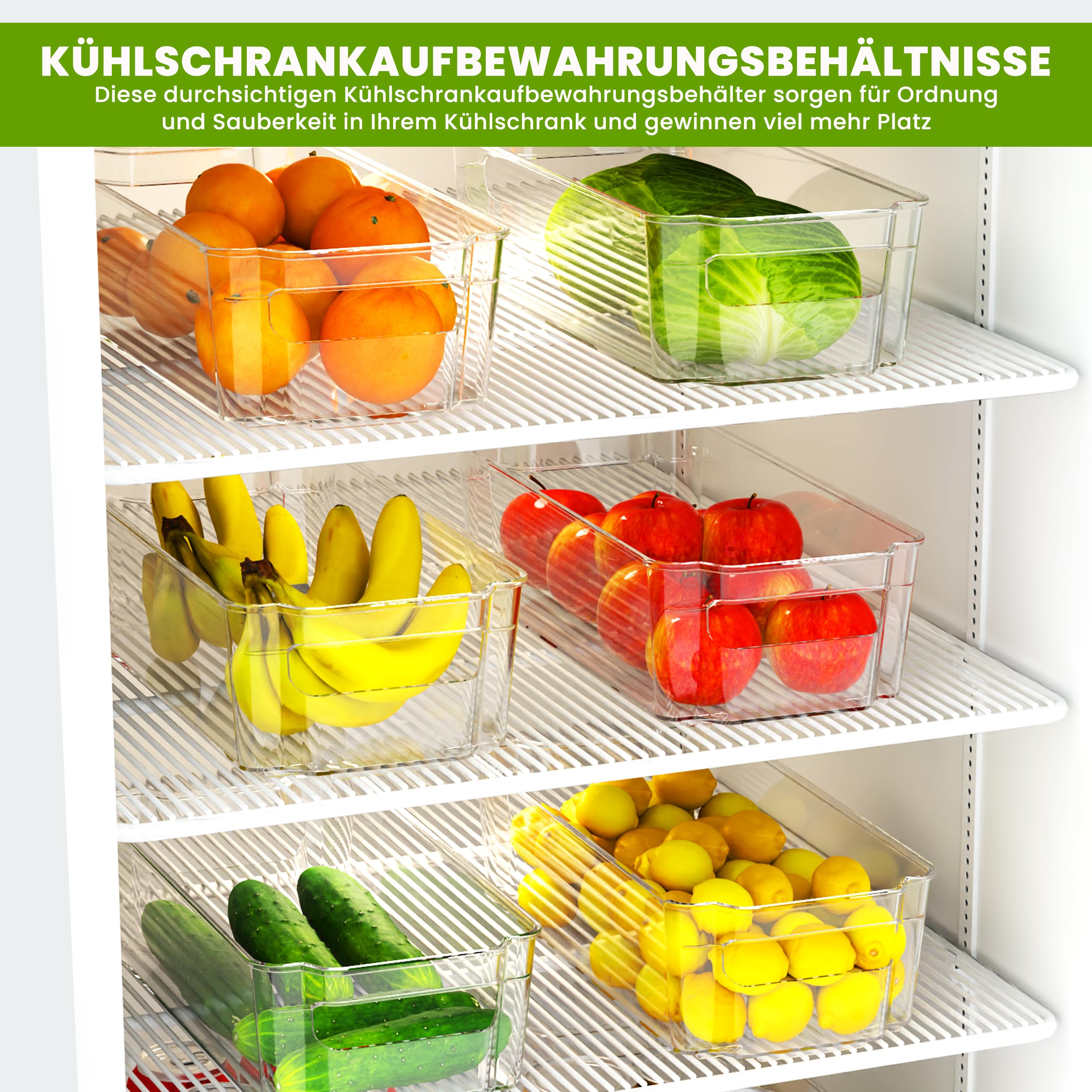 KICHLY Hochwertiger Kühlschrank Organizer set für Schubladen – Set mit 8 Stapelbar Aufbewahrung Kühlschrank für Gemüsefach, küchen schrank, Regalen, Kosmetika, Büromaterial, Werkzeugen – BPA-frei