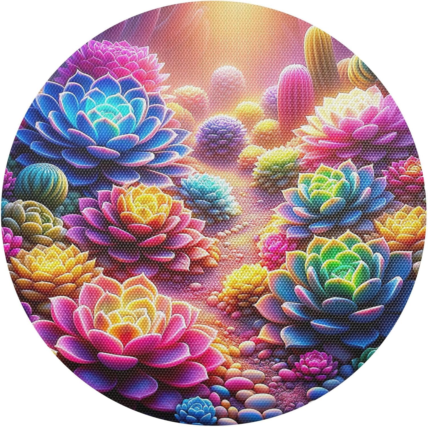 Vibrant Bright Succulents Round Place Mats, Washable Round Placemats, Dining Table Heat Resistant Pads, Decorative Placemats