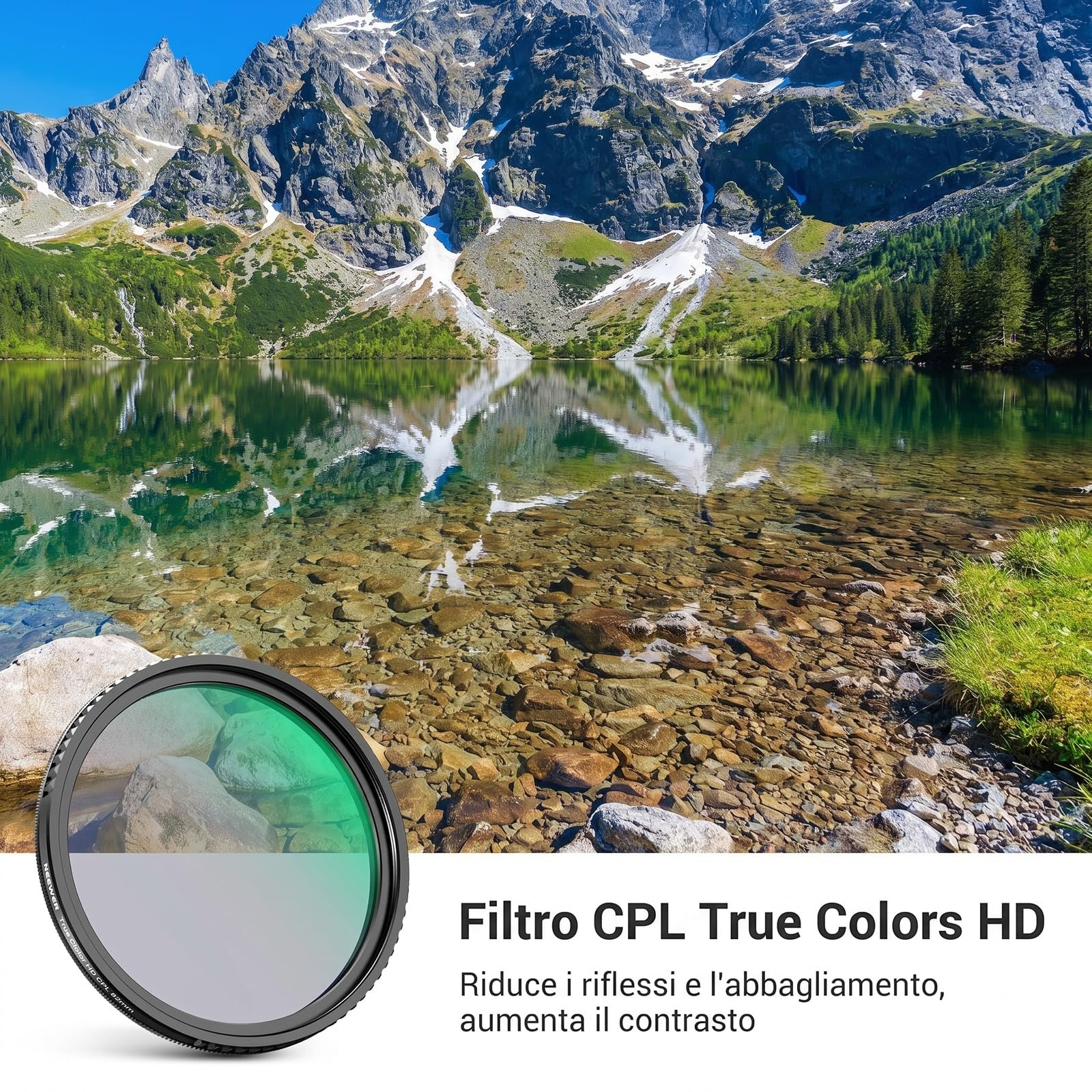 NEEWER 82mm Filtro CPL True Colors con Stop Rigido Limitato, Filtro Polarizzatore Circolare HD Sottile Multistrato Regolabile con Fissaggio a Vite per Lenti Fotocamere Digitali, Accessori Fotografia