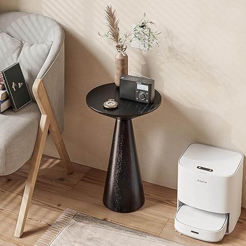 Miniatura 4 de COZAYH Mesa auxiliar pequeña con pedestal de granja, mesa redonda de Martini, soporte de madera para plantas, mesa rústica para bebidas