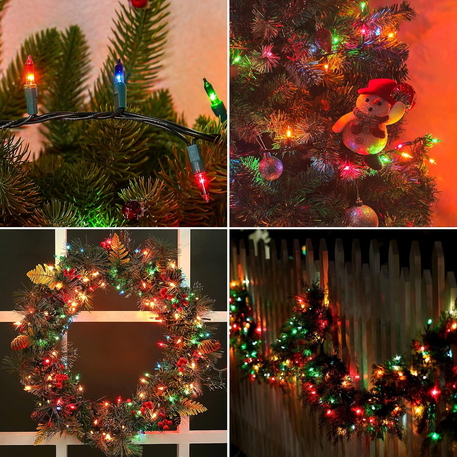 GILBIN 140 Waterproof Bulbs for Outdoor use Multi-Color Musical Christmas Lights - Plays 25 Classical Holiday Songs - 8 Function Chaser Green Wire 2" Space Between Bulbs, Switch Allows to Mute Music
