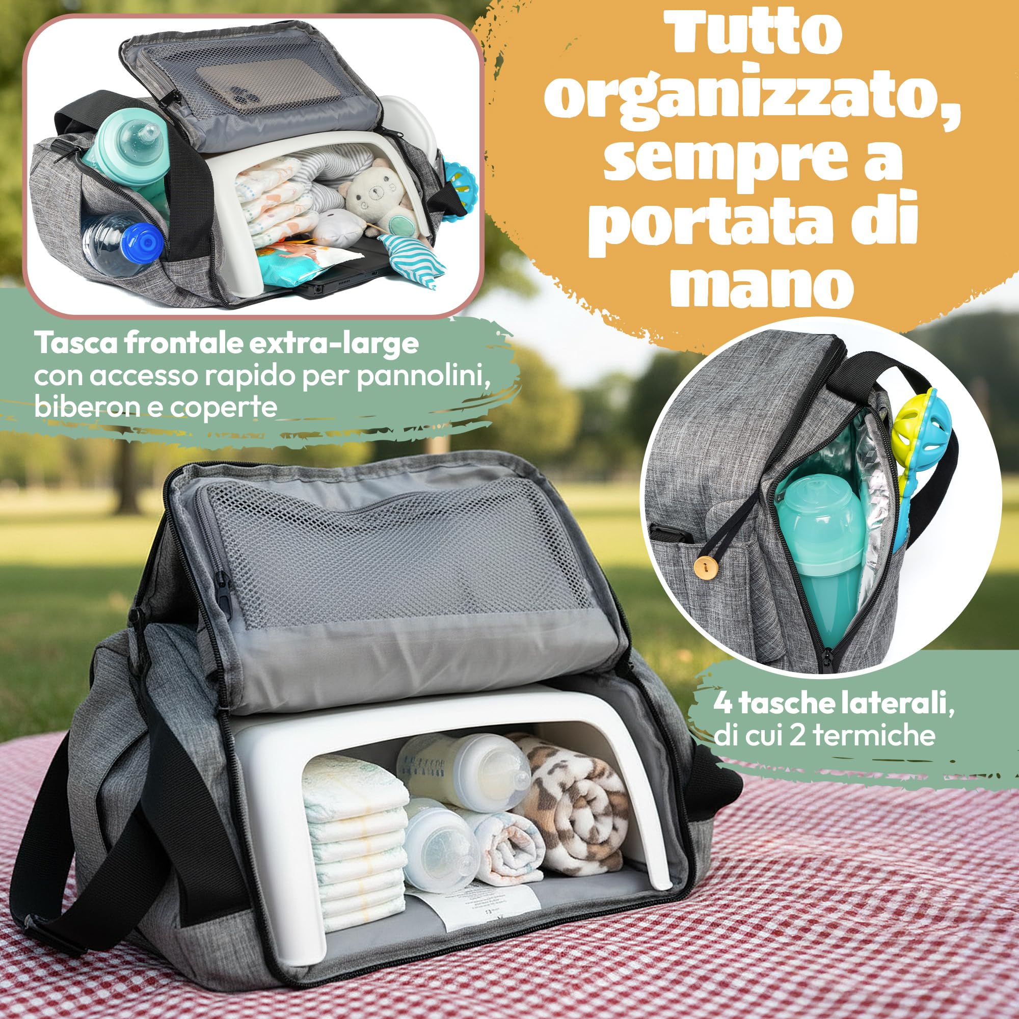 Seggiolone da viaggio 2 in 1 – pieghevole, leggero, impermeabile, design robusto, capacità XXL, con borsa per il trasporto, posto sicuro per i pasti – KSIBE