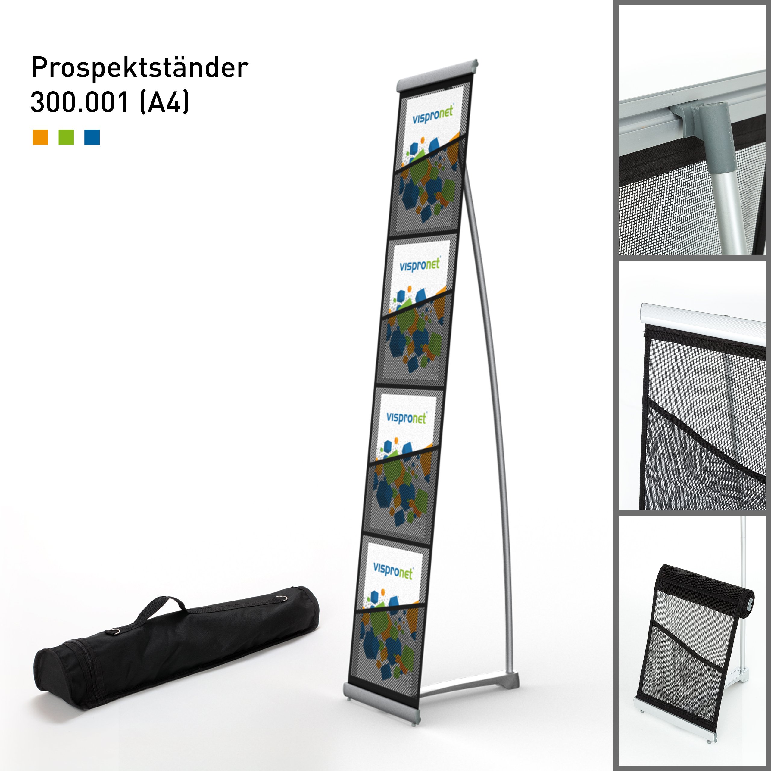 Vispronet Rollbarer Prospektständer DIN A4 Hochformat, Flyerhalter, Infoständer, Prospekthalter 300.001 (inkl. Transporttasche)