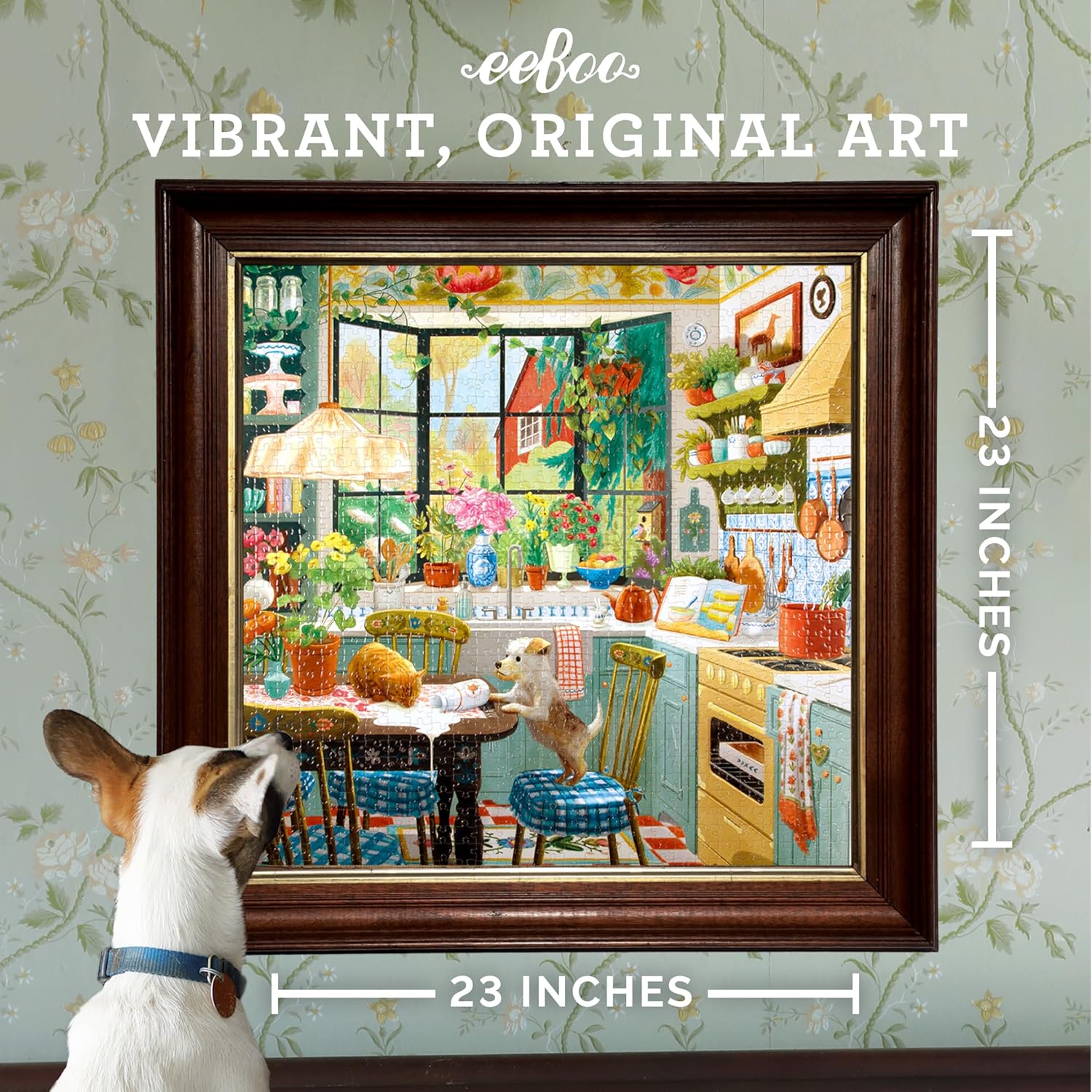 eeBoo 1000 Piece Puzzle - Springtime Kitchen Jigsaw Puzzle for Adults, Square 23" x 23" Made with Recycled Board & Vegetable-Based Ink