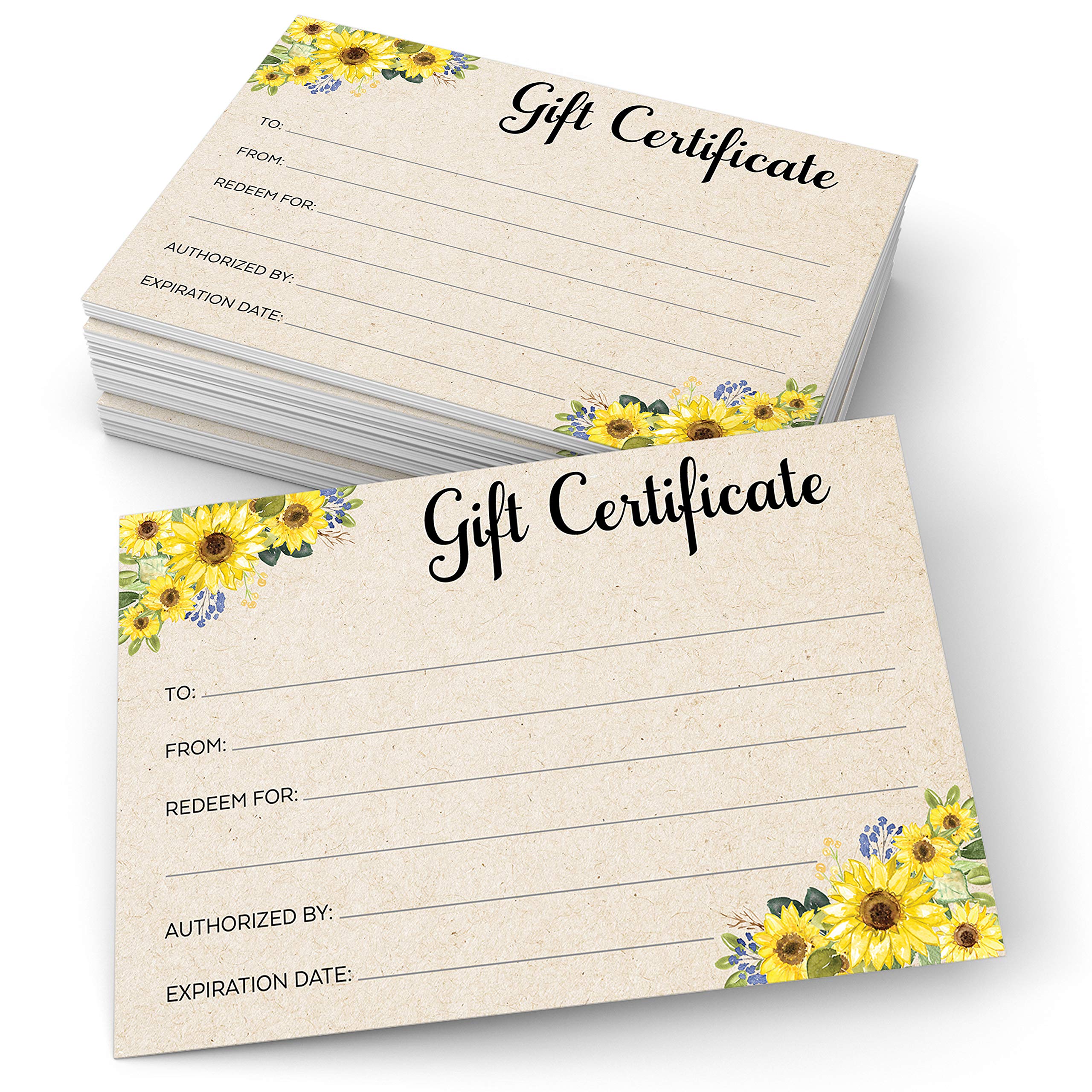 Amazon.com : 321Done Sunflower Gift Certificates with Envelopes (Set of 24  Cards) Rustic Kraft Tan Floral Simple Blank 4x6 Small Service Business,  Beauty Spa, Salon, Holiday Birthday Voucher Coupon Flowers : Office Products