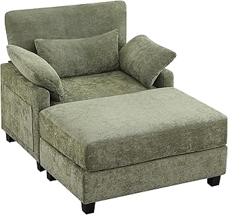 Luxurious Green Chenille Sleeper Chair & Ottoman: 57.5" Oversized Chaise for Ultimate Comfort in Your Living Room, Bedroom, or Office