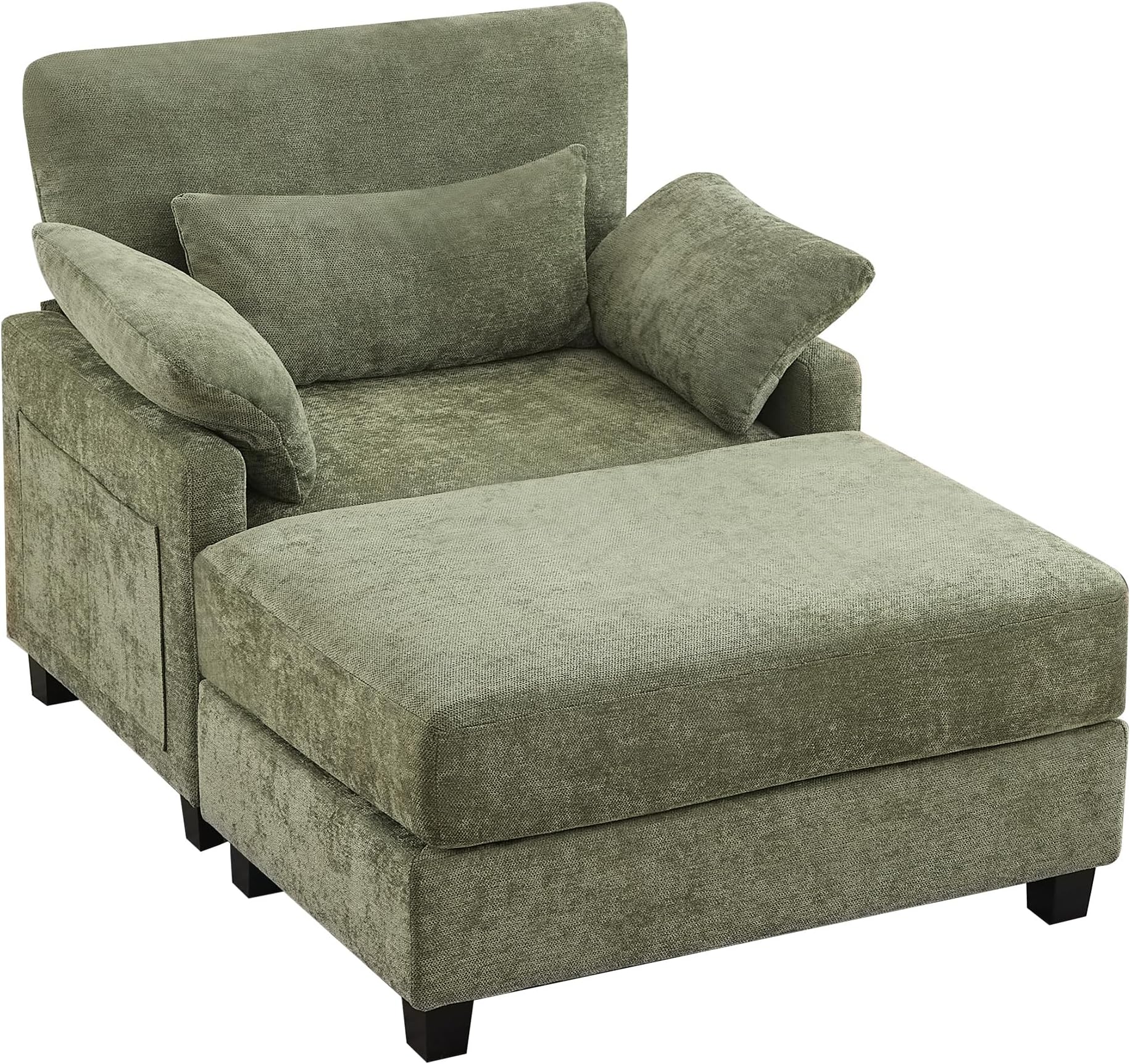 Luxurious Green Chenille Sleeper Chair & Ottoman: 57.5" Oversized Chaise for Ultimate Comfort in Your Living Room, Bedroom, or Office