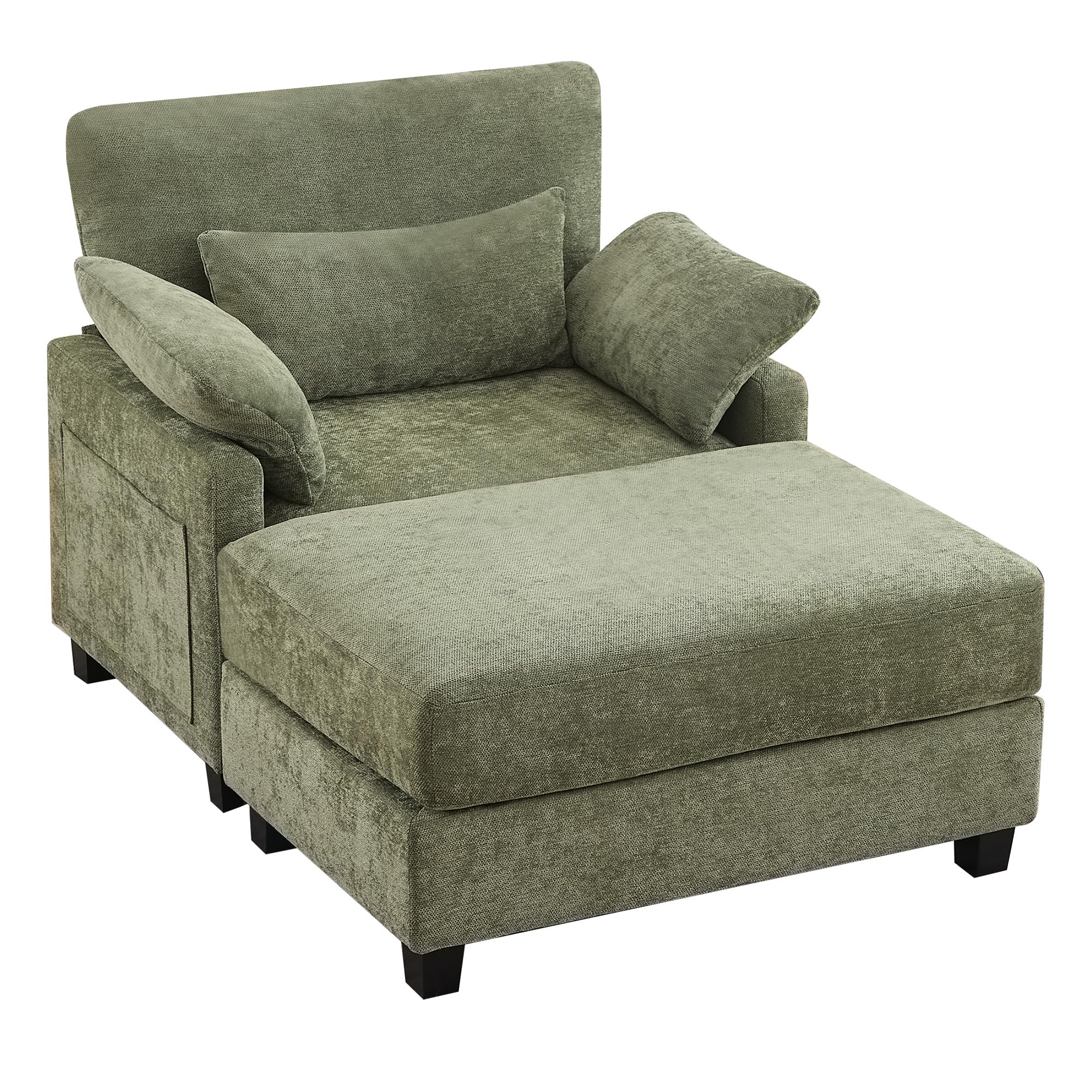 Luxurious Green Chenille Sleeper Chair & Ottoman: 57.5" Oversized Chaise for Ultimate Comfort in Your Living Room, Bedroom, or Office