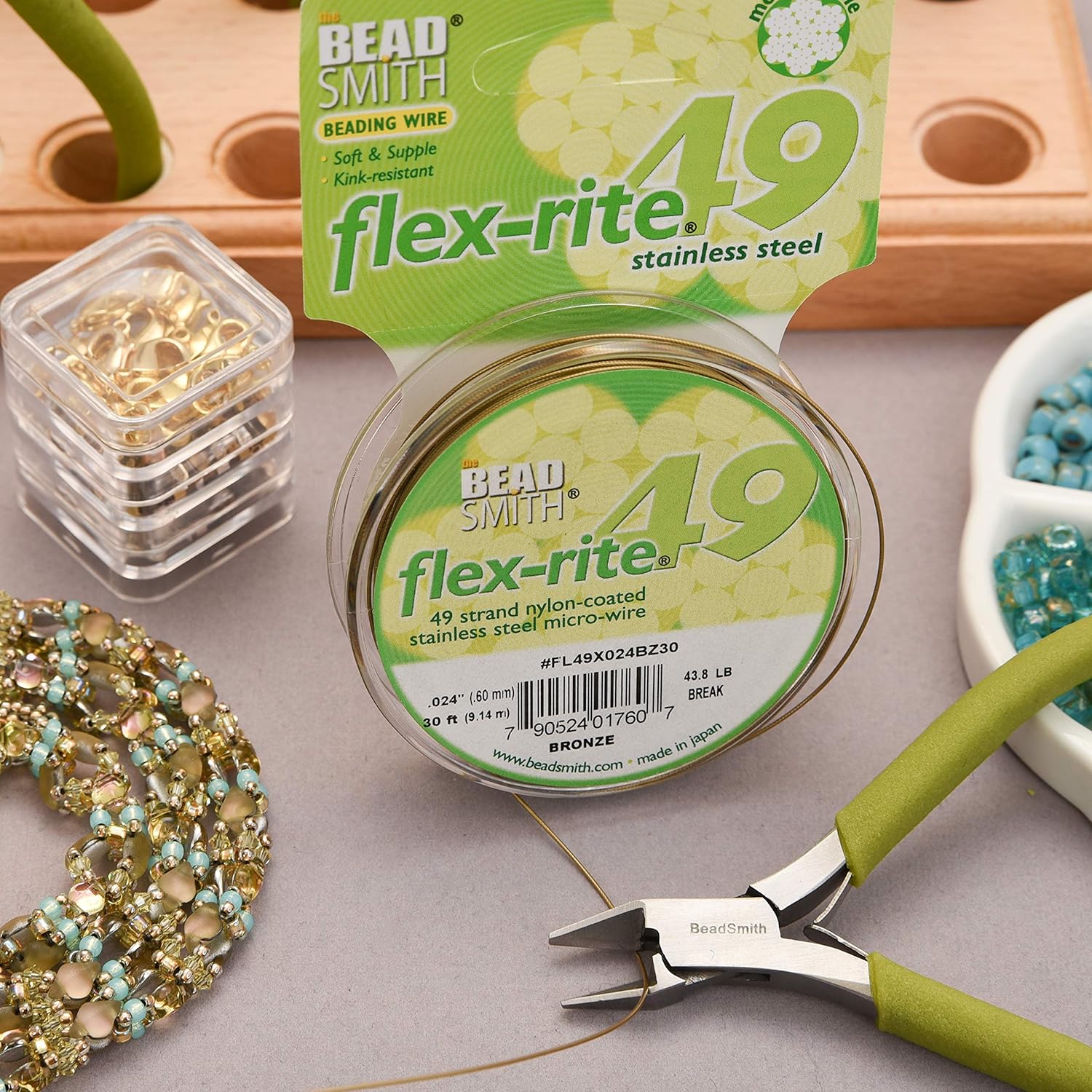 The Beadsmith Flex-Rite 49 Strand Nylon Coated, Stainless-Steel Beading Wire, Jewelry Making Supply (.014 Dia, Bronze - 30 Ft)