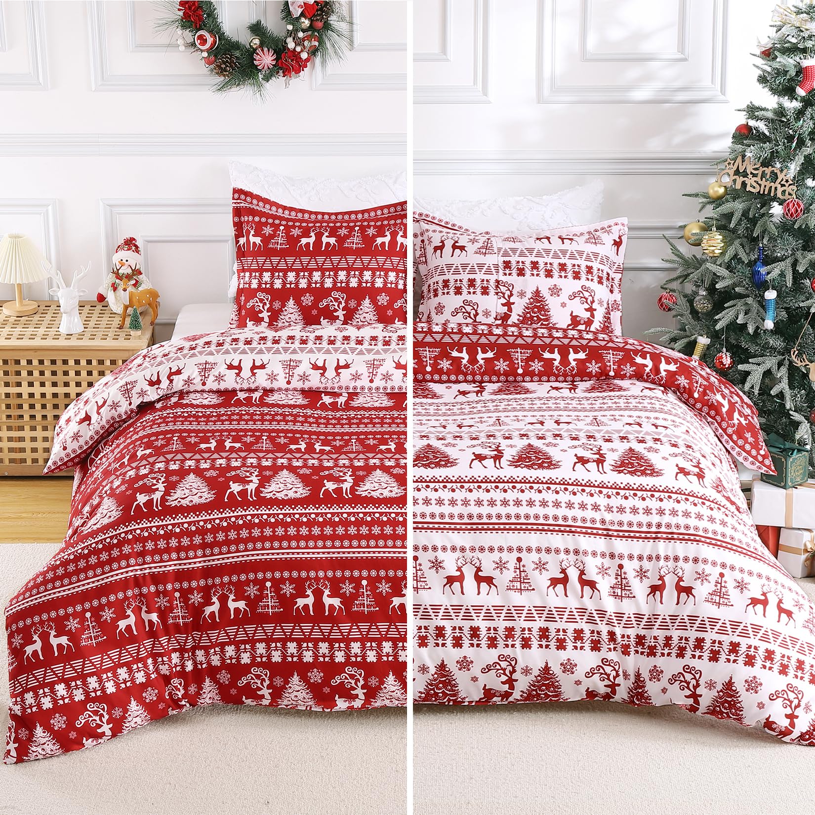 STARBEDIA Christmas Duvet Cover Queen, Soft Brushed Microfiber Comforter Cover Sets, Reindeer Printed Holiday Theme Bedroom Decorative Bedding (Queen Size, Christmas Reindeer)