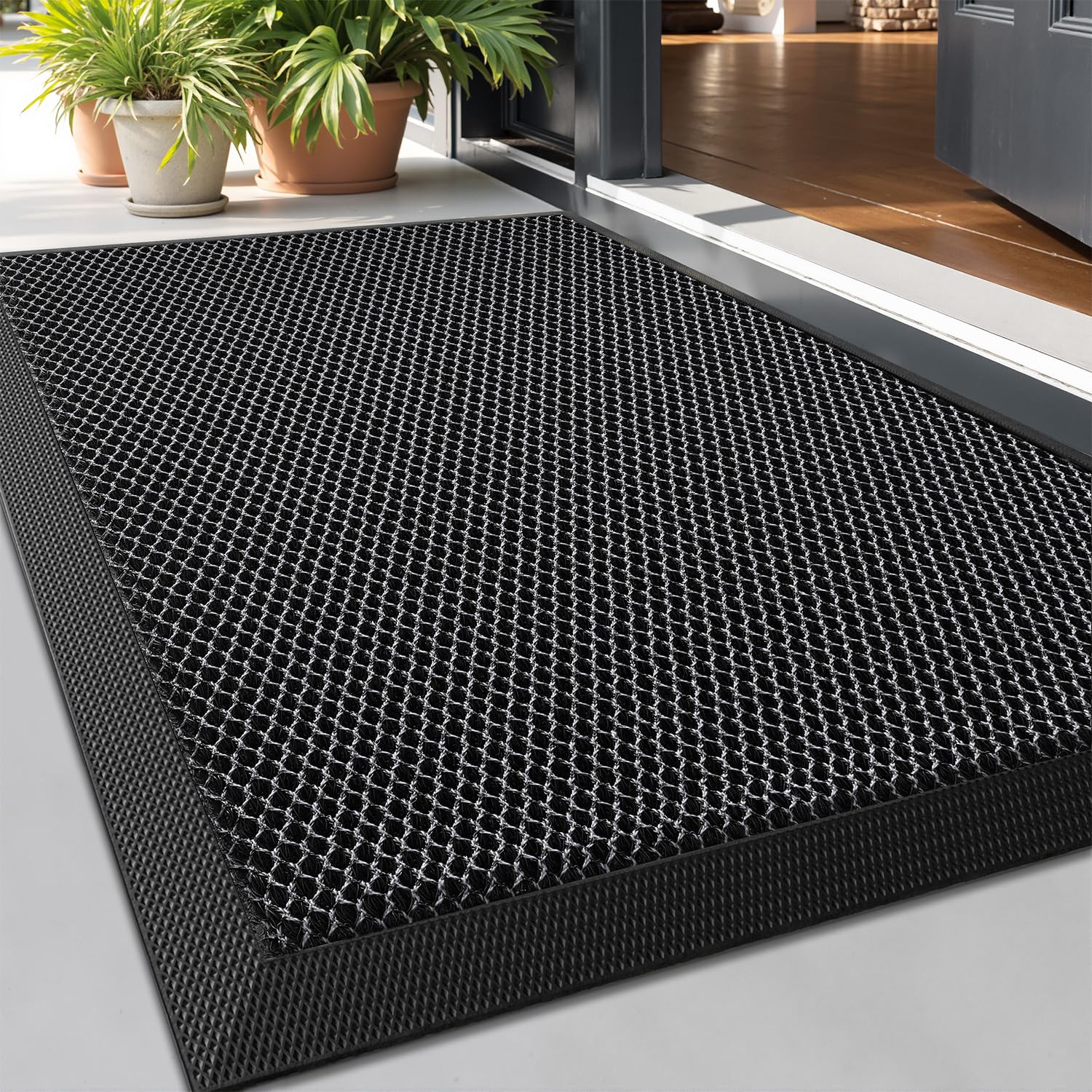 LUMI Front Door Mat for Outside Entrance 60 x 90 cm, Heavy-Duty Dirt-Trapping Doormat with Durable Non-Slip Rubber Backing, Stain & Fade-Resistant Entry Mats, Dark Grey
