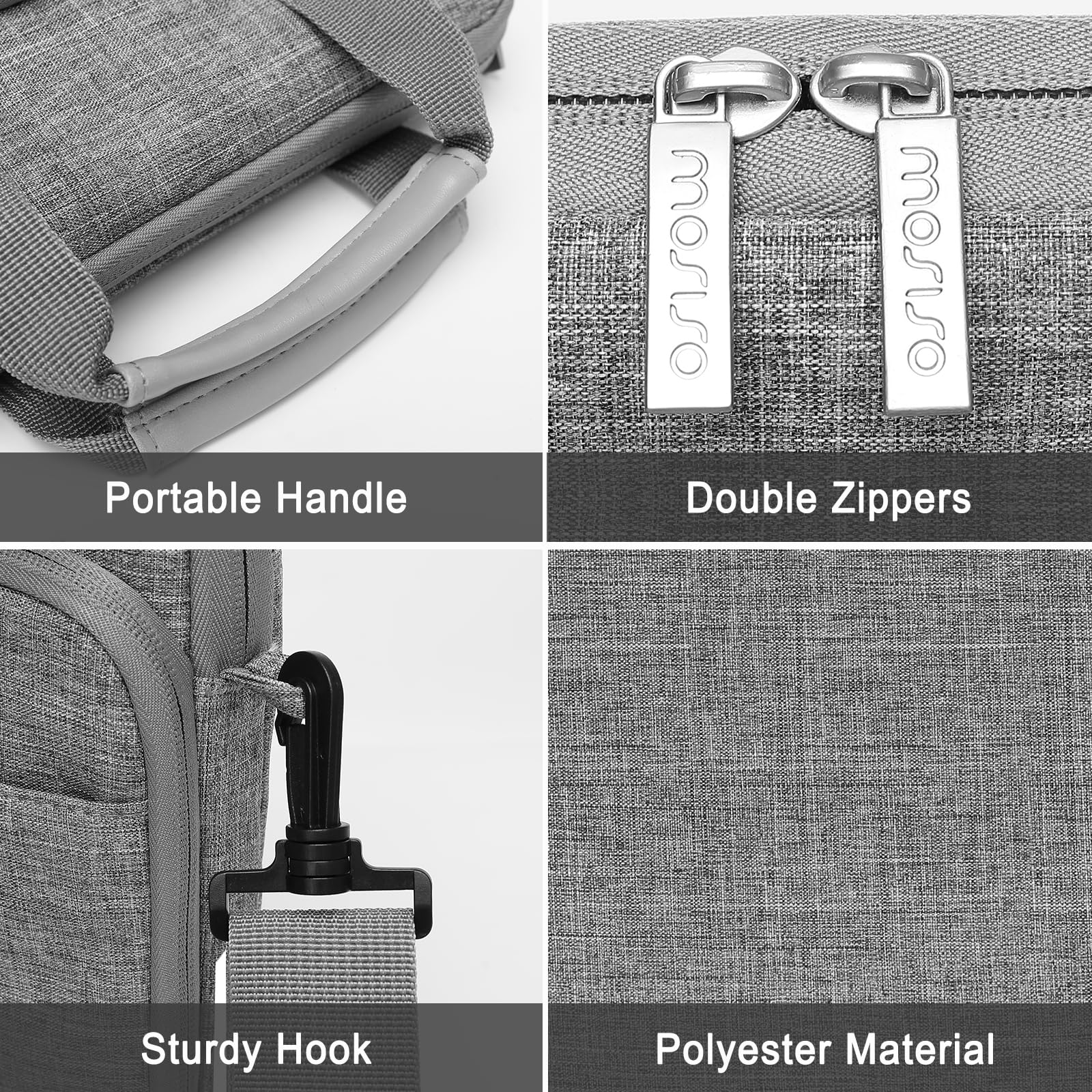 MOSISO Sacoche Vertical pour Tablette Compatible avec iPad Pro 12,9 Pouces M2 M1(6th/5th/4th/3rd) 2022-2018,Surface Pro 12,3 X/7/6/5/4/3/2/1,Sac à Bandoulière Surélevé Front&Poche Horizontale, Gris