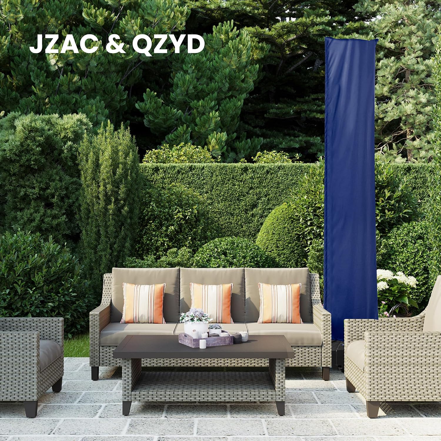 JZAC & QZYD Patio Umbrella Cover Outdoor Waterproof Replacement Covers with Zipper and Rod Fit 9 FT to 13 FT Cantilever Umbrellas, Navy