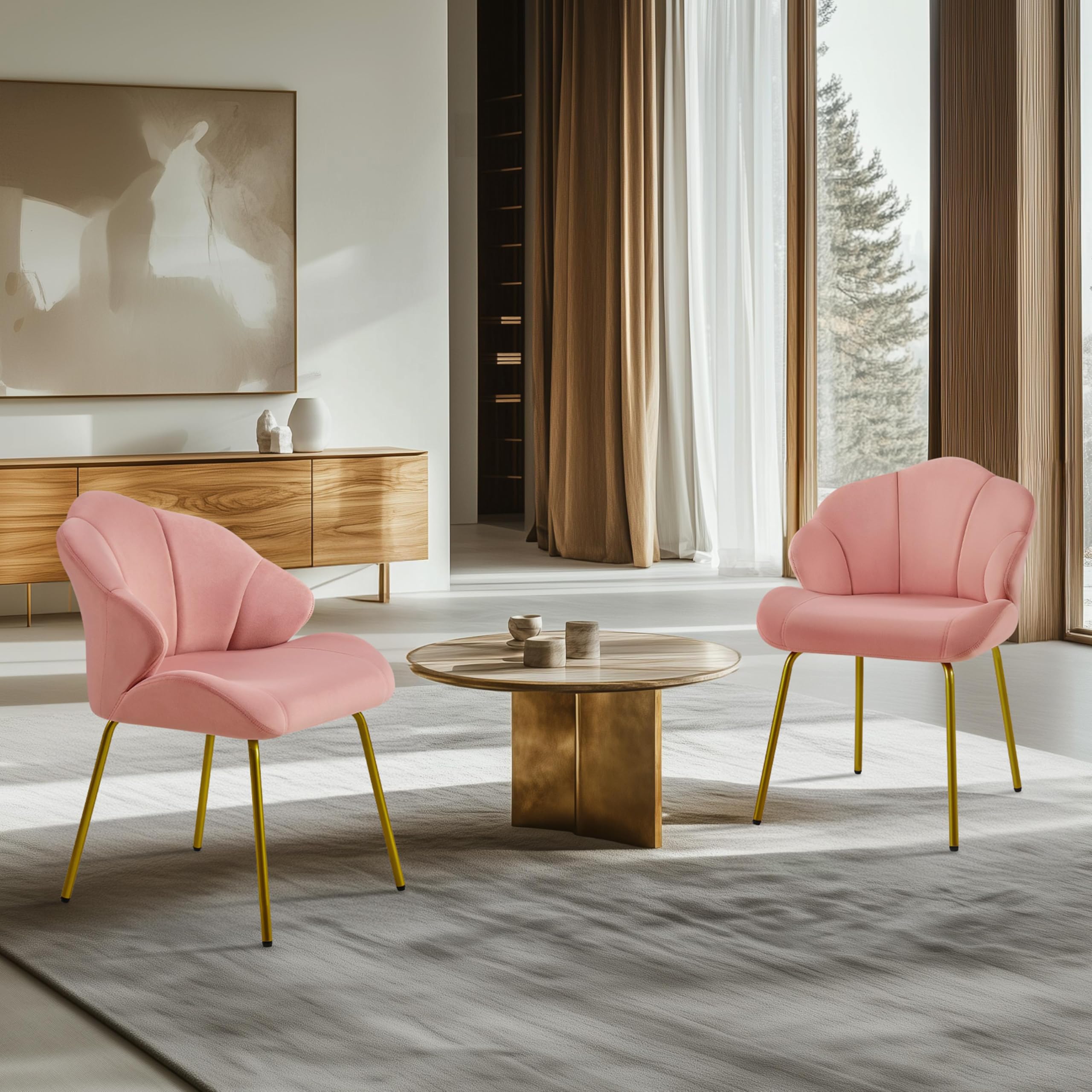 Yaheetech Set 2 Sedie da Salotto Moderna Design a Conchiglia Sedia Imbottita da Soggiorno Poltrona in Velluto Camera da Letto Sedie con Schienale Gambe in Metallo Portata 136 KG Rosa/2 Pezzi