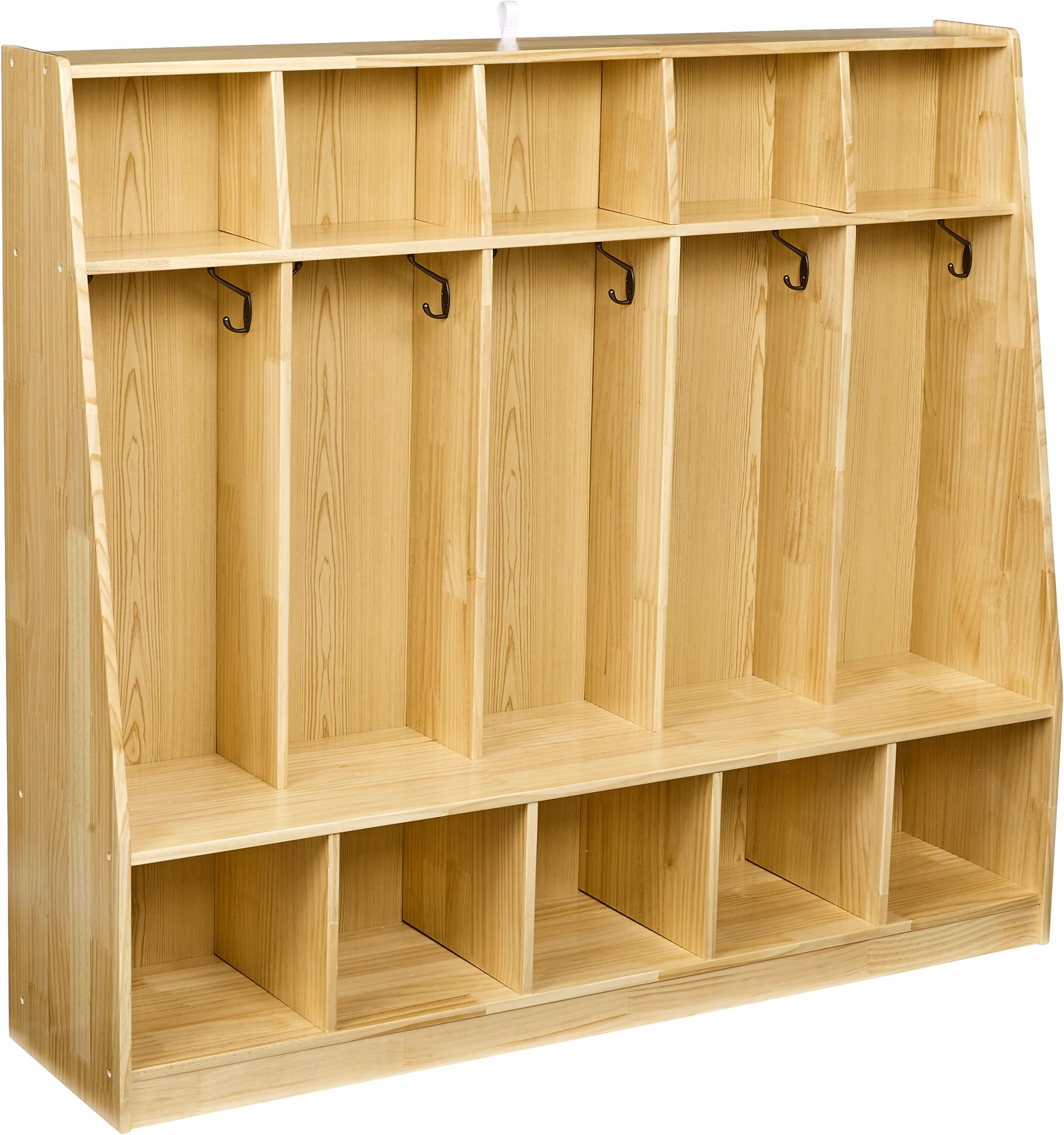 Amazon Basics Coat Locker, 5-Section with Bench, 13"D x 54"W x 48"H, Natural-Pine Finish