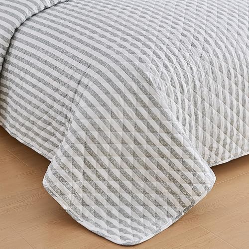 Miniatura 4 de Market & Place Juego de edredón a rayas grises tamaño Queen  Colcha de microfibra ultrasuave y ligera  Juego de edredón reversible de 3 piezas para