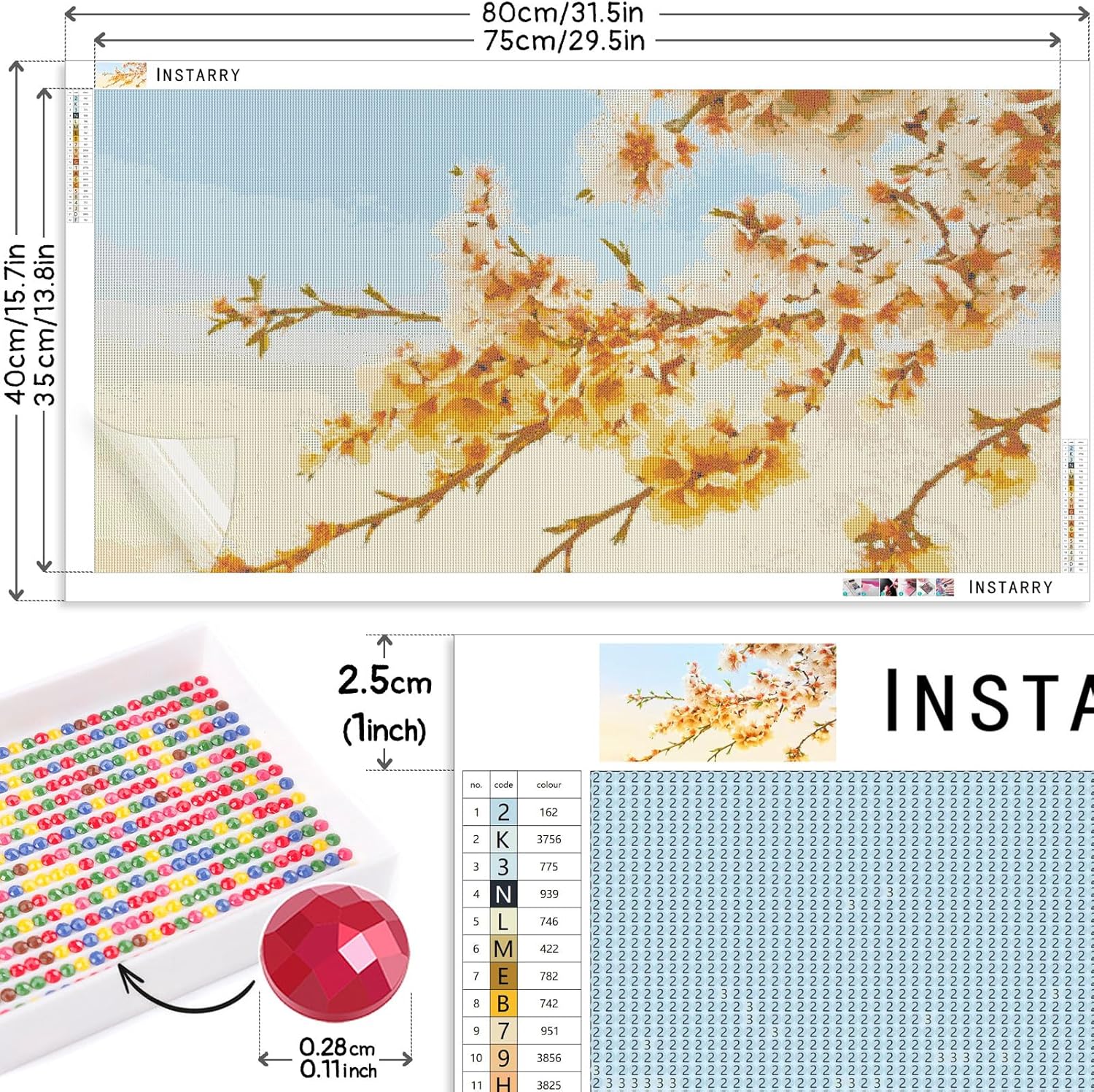 Instarry DIY 5D Diamond Painting Large Size Flowers and Trees Mosaic Rhinestones Embroidery Wall Art Decor 31.5x15.7 inch