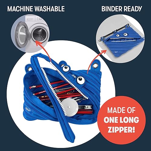 Miniatura 3 de ZIPIT Estuche para lápices Monster para niños, bonita bolsa de 3 anillas para niños, niñas y adolescentes, bolsa de papelería para la escuela, color