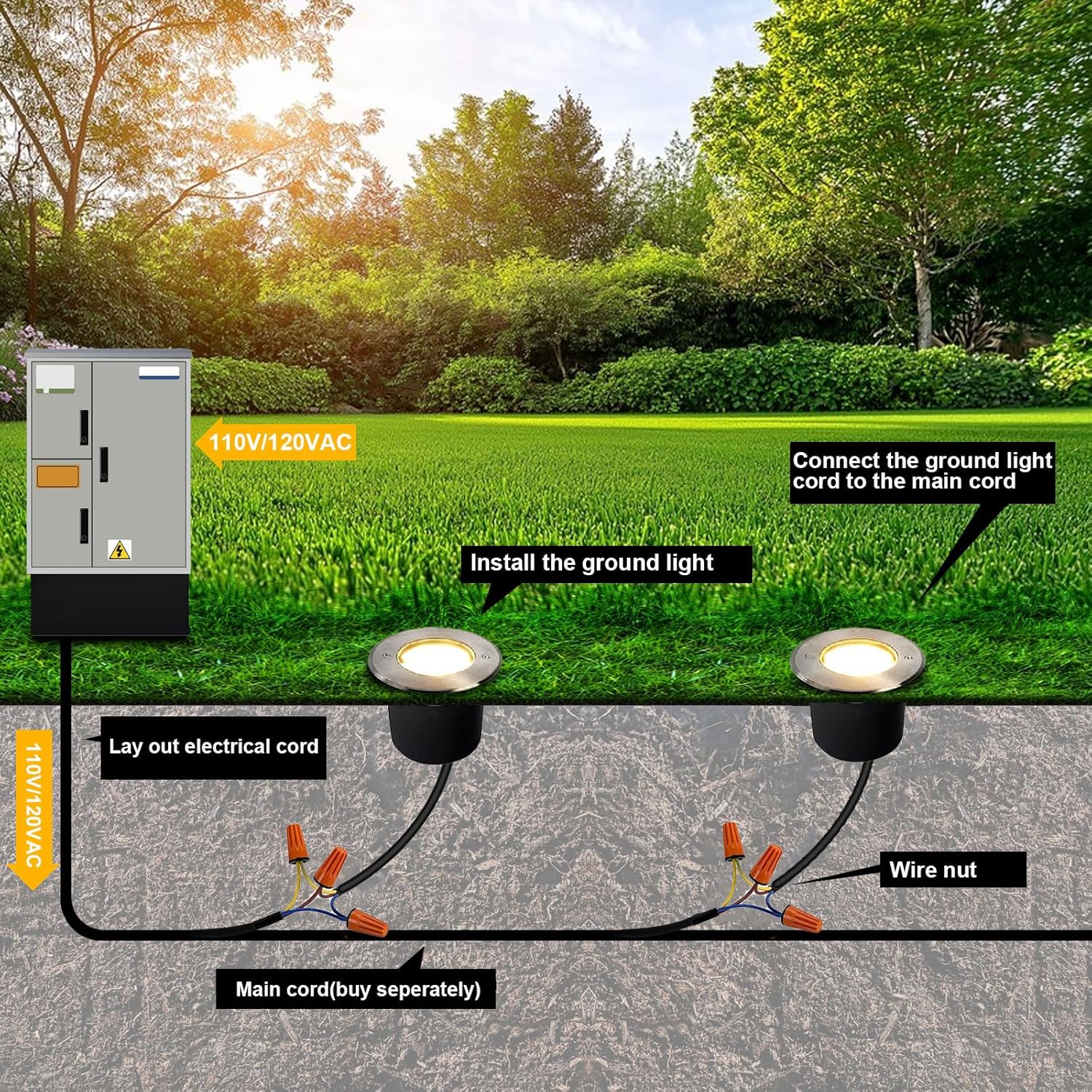 3W Well Lights Landscape LED in Ground,Diameter 4 Inches,High Voltage 110V 120V,Outdoor Landscaping Lights Wired,White 6500K,Waterproof IP67,for Pathway,Yard,Deck,Garden,Pack of 4