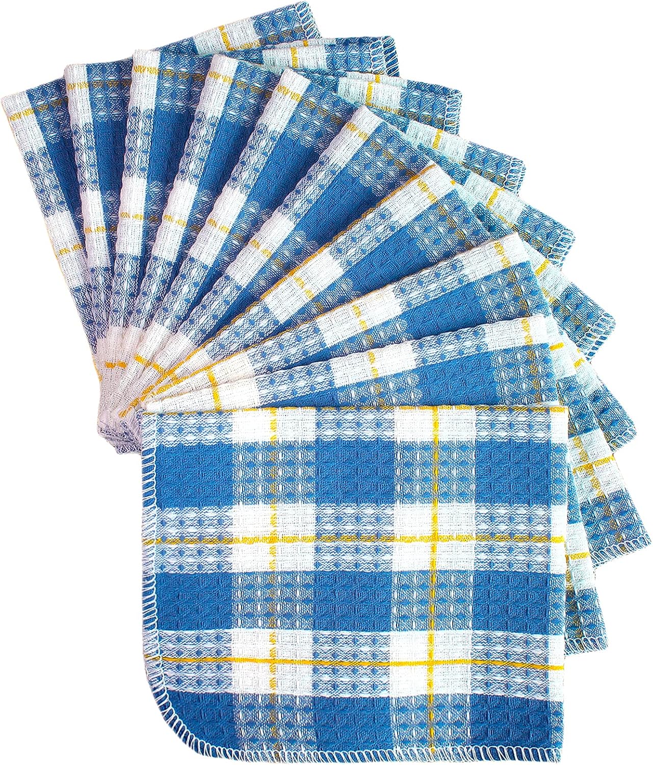 Honla Cotton Windowpane Kitchen Dish Cloths,Set of 10,13 by 13 Inch,Machine Washable,Blue