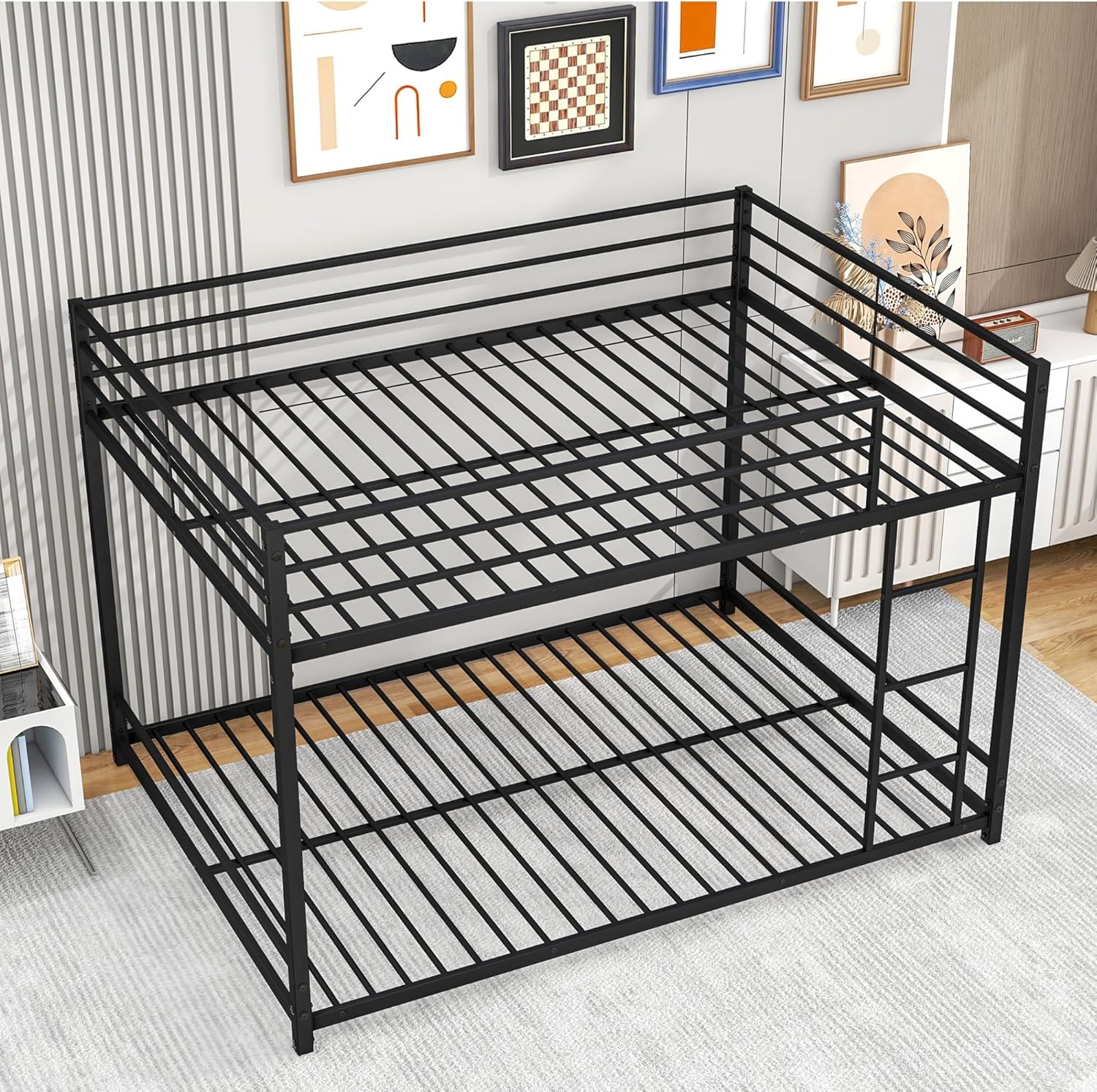 Version Thicken Metal Twin Over Twin Bunk Bed,Best Industrial Style Heavy Duty Bunk Beds Frame with Side Ladder and Safety Guard Rails for Adults Teens No Box Spring Needed… (White-1)