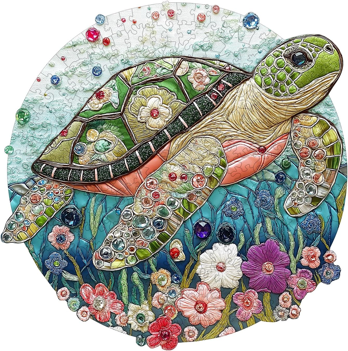 Wooden Puzzles for Adults - Embroidered Turtle Wooden Jigsaw Puzzle, Unique Animal Shaped Wood Puzzles Adult, Christmas Birthday Gifts for Friends/Family, Home Decor, 8.5"x8.4"-100pcs