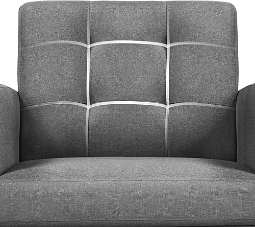 Miniatura 9 de Yaheetech Sillas decorativas de mediados de siglo, silla moderna tapizada para sala de estar, sillón acogedor con respaldo abotonado y patas de