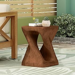 Christopher Knight Home Novi Outdoor Side Table, Twist-Shaped Decorative Accent Sofa Side End Table, Garden Stool for Patio Balcony Beach Pool, Lightweight Concrete, Wood-Like Texture, Antique Brown