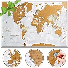 Scratch The World &reg; 旅行地图 - 可框架 Scratch Off 世界地图海报 - X-Large 23 x 33 - 国际地图 - 制作地图 50 年 - 2025 年更新 - 包含国家和州边界的制图详细信息