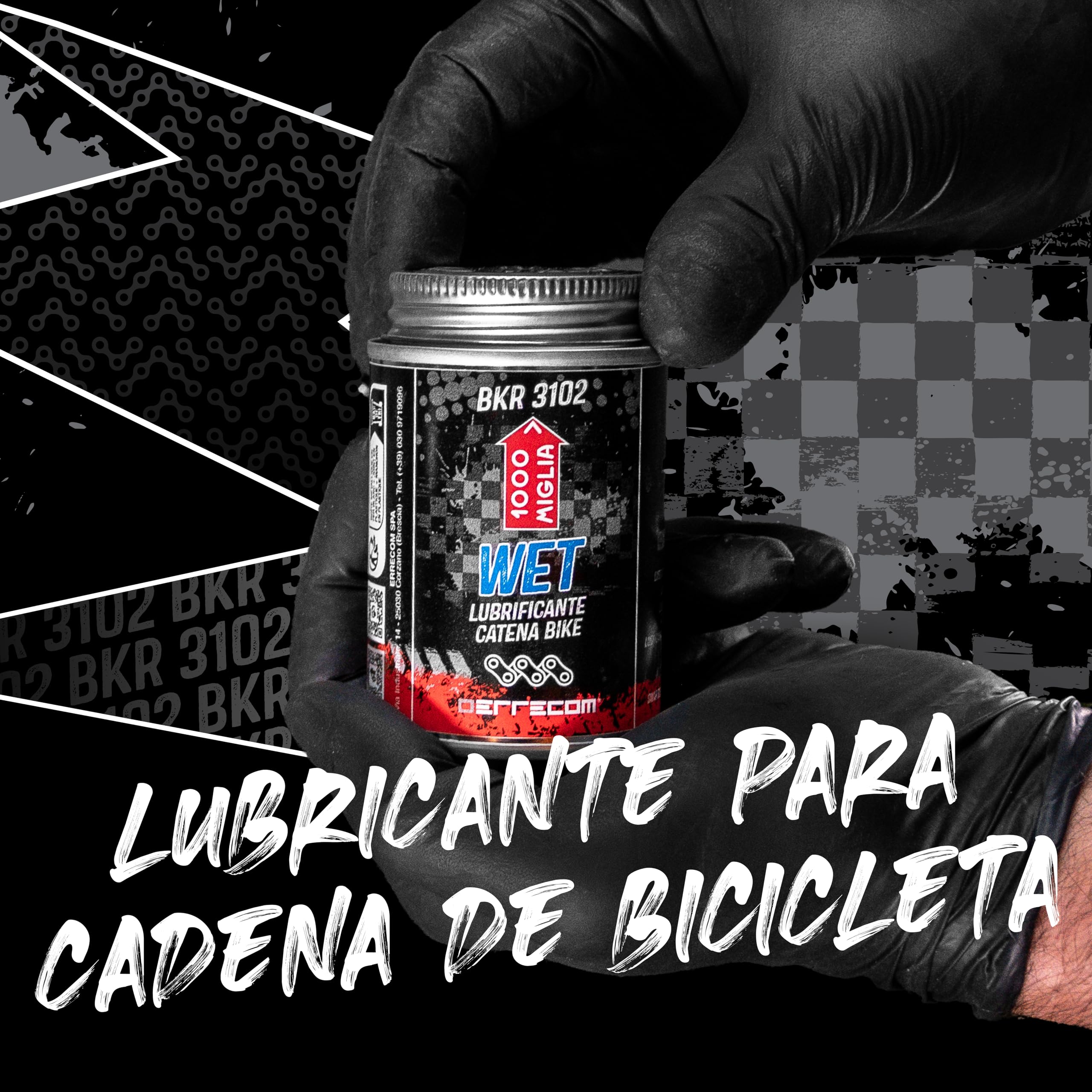 Errecom BKR 3102 Lubricante para cadenas de bicicletas WET- 900 ml, para condiciones húmedas, mojadas y con barro, tarro All-In-One con cepillo incluido