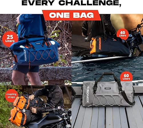 Miniatura 2 de Bolsa de viaje impermeable para motocicleta KRONOX, 25L azul – Equipaje duradero para motocicleta y bolsas de sillín. Bolsa seca para asiento
