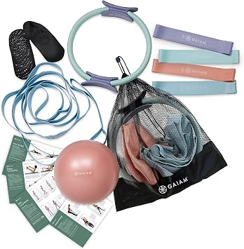 Gaiam Pilates Starter Bundle, Mat, Ring & Resistance Kit