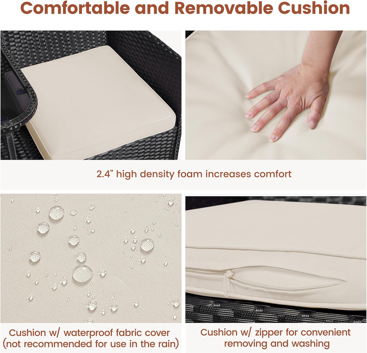Close-up of the comfortable and removable cushion.