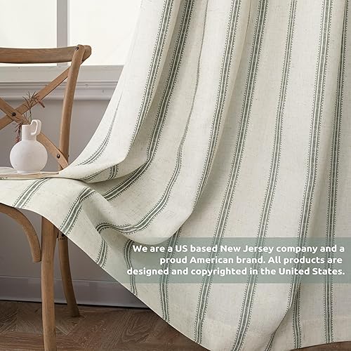 Vista 295 de DriftAway Cortinas opacas de mezcla de lino de 63 pulgadas de largo para dormitorio, cortinas de lino con estampado de rayas verticales, con Gris