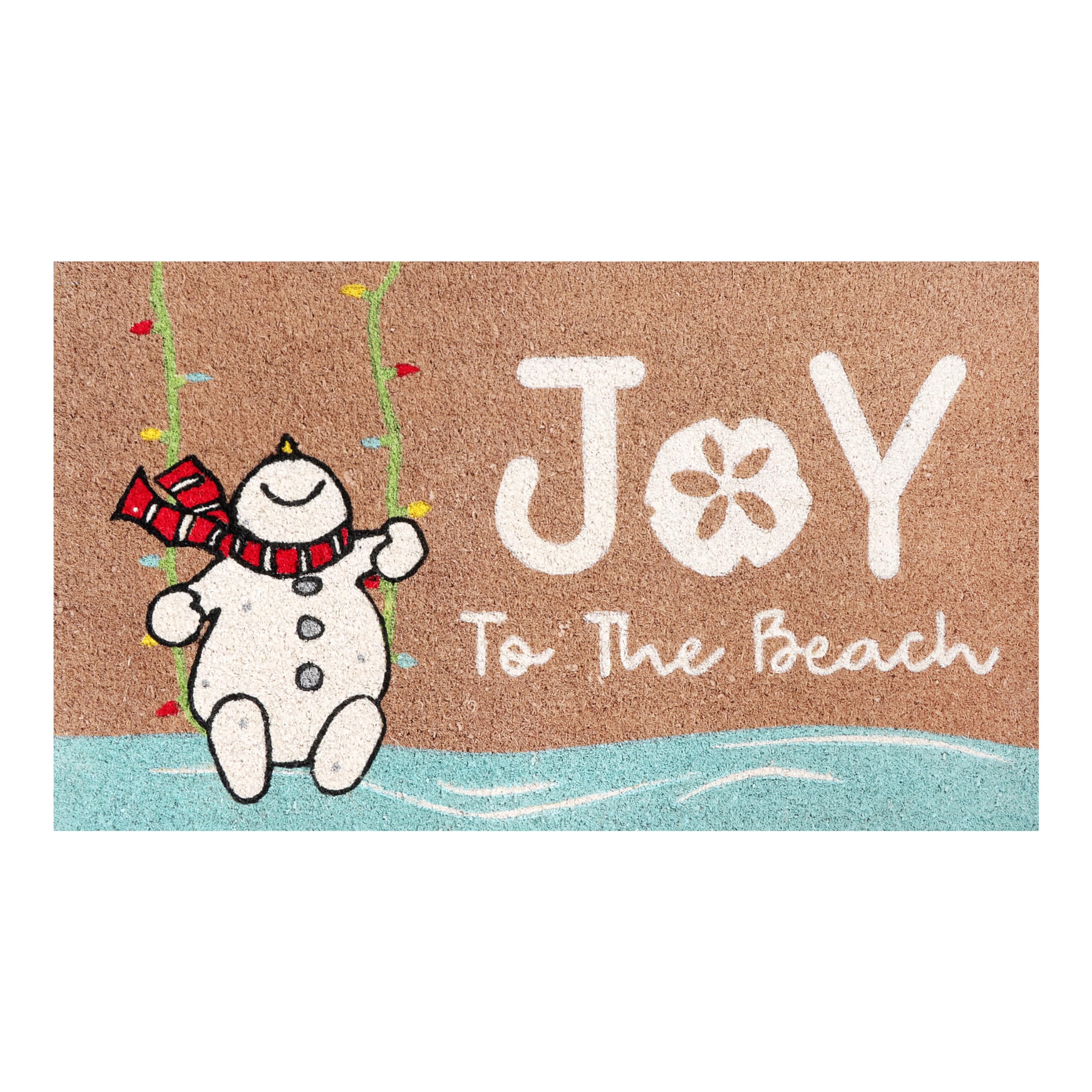 A1HC Natural Coco Coir Door Mat Joy The Beach with Heavy Duty Non-Slip PVC Backing - 18" x 30" - Easy to Clean, Welcome Mat for Home, Porch Decor, Low-Profile Durable Doormat