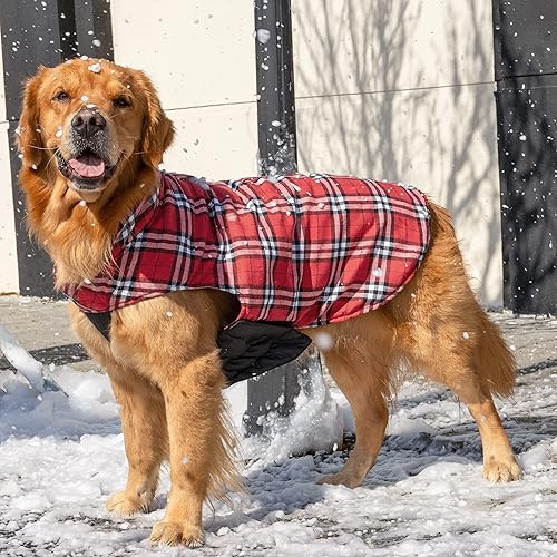Miniatura 5 de CuteBone Abrigo de invierno para perro, chaqueta acolchada a prueba de viento, chaleco reversible para perro, forro acolchado grueso, ropa para