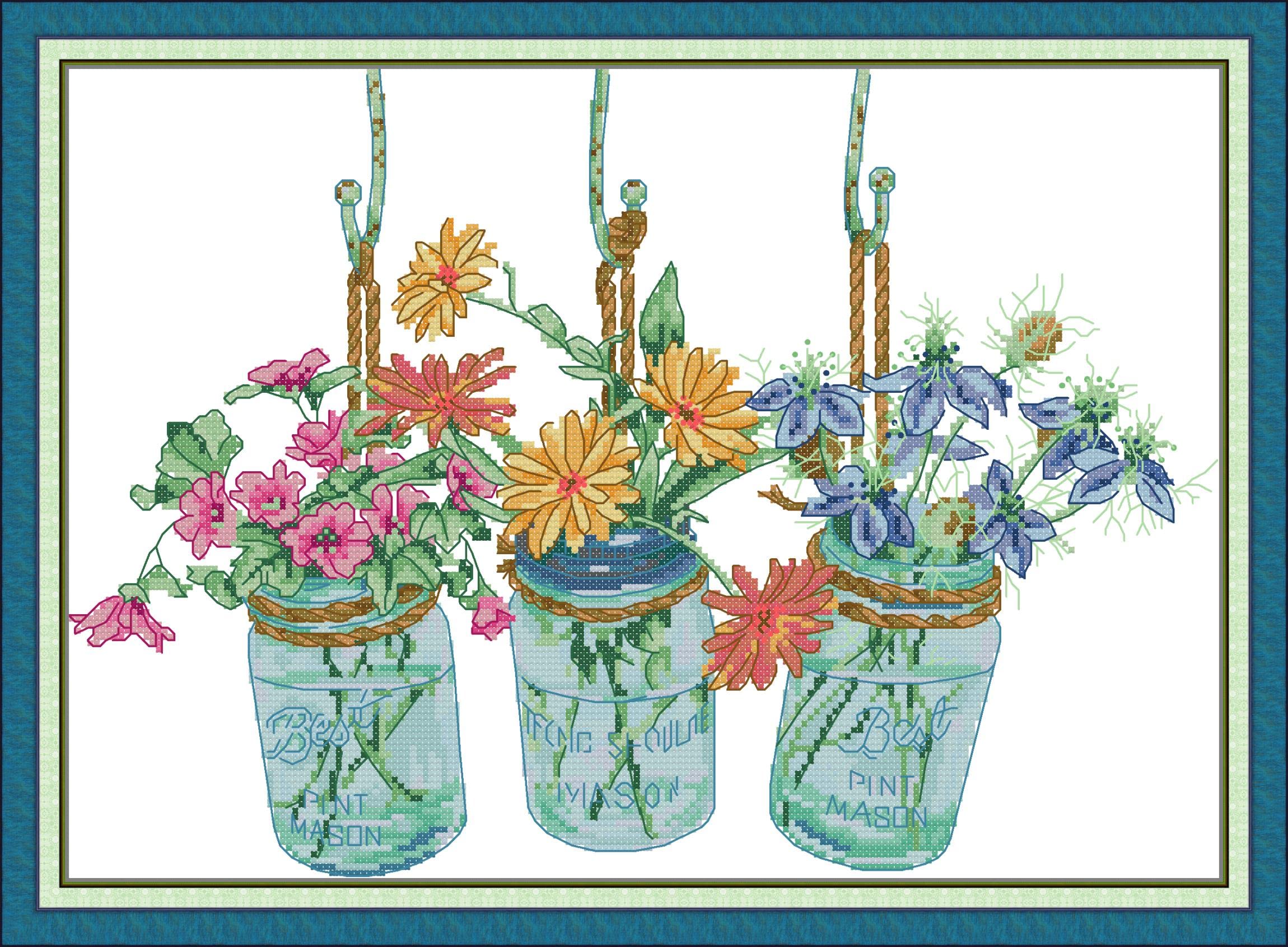 CaptainCrafts Cross Stitch Kits for Adults Flowers Counted Cross Stitch Unpreprinted Fabric Embroidery Kits Needlework Crafts (Unpreprinted 14CT