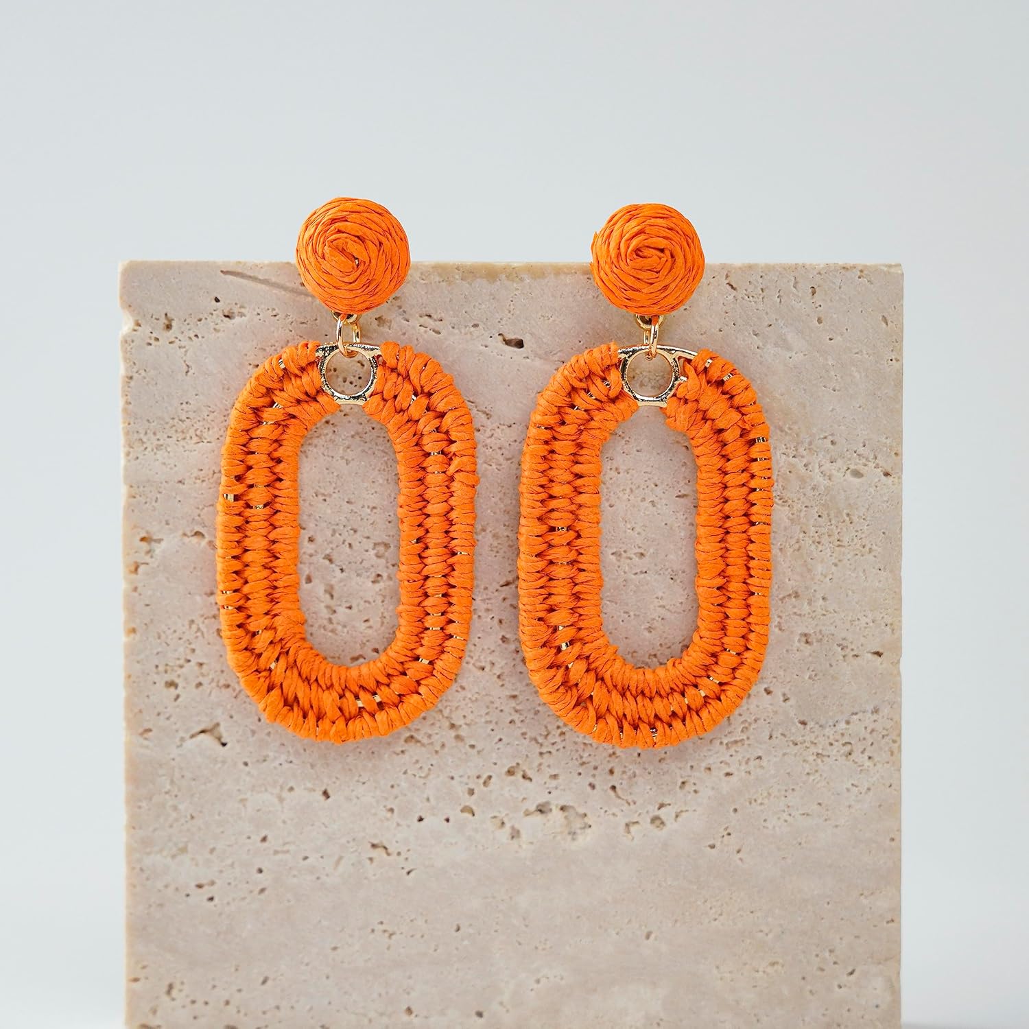 Raffia Oval Earrings for Women - Boho Woven Rattan Earrings for Summer Beach - Tropical Vacation Earrings - Image 5