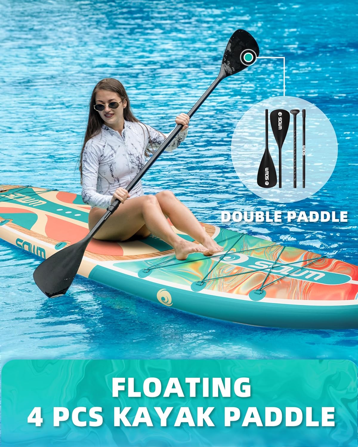 11'*33"/34" Inflatable Stand Up Paddle Board for Beginners,400/420lbs Capacity, Anti-Slip EVA Deck, Includes Adjustable Paddle, Pump, Backpack & SUP Accessories for Surfing, Fishing, Yoga & More