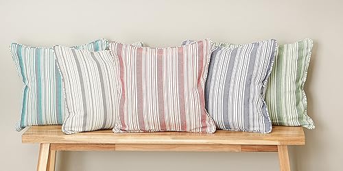 Miniatura 20 de DII Colección de fundas de almohada, algodón reciclado, cremallera oculta, 18x18, rayas cambray, azul brillante, 2 piezas