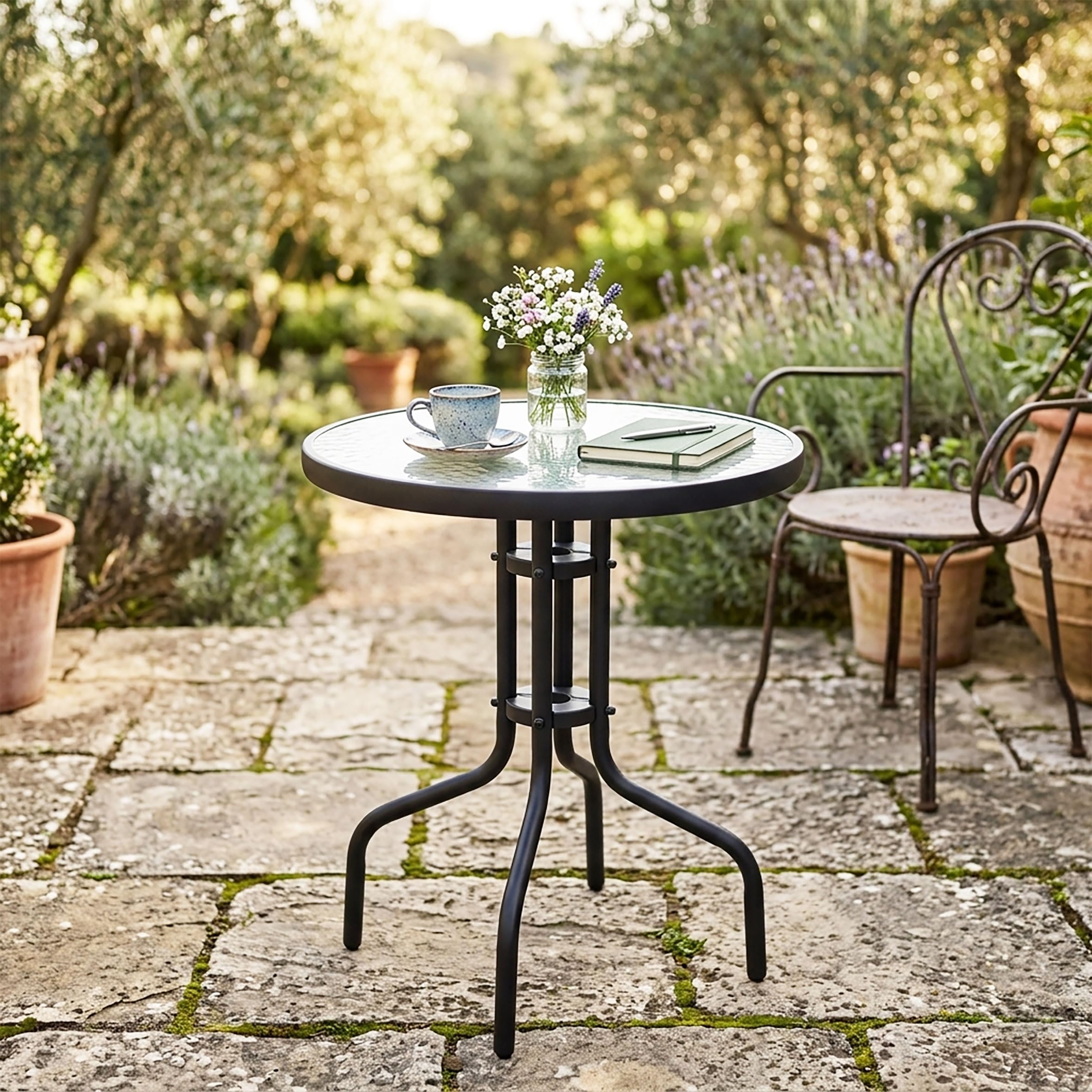 Spetebo Metall Glastisch rund, 70x60 cm, schwarz