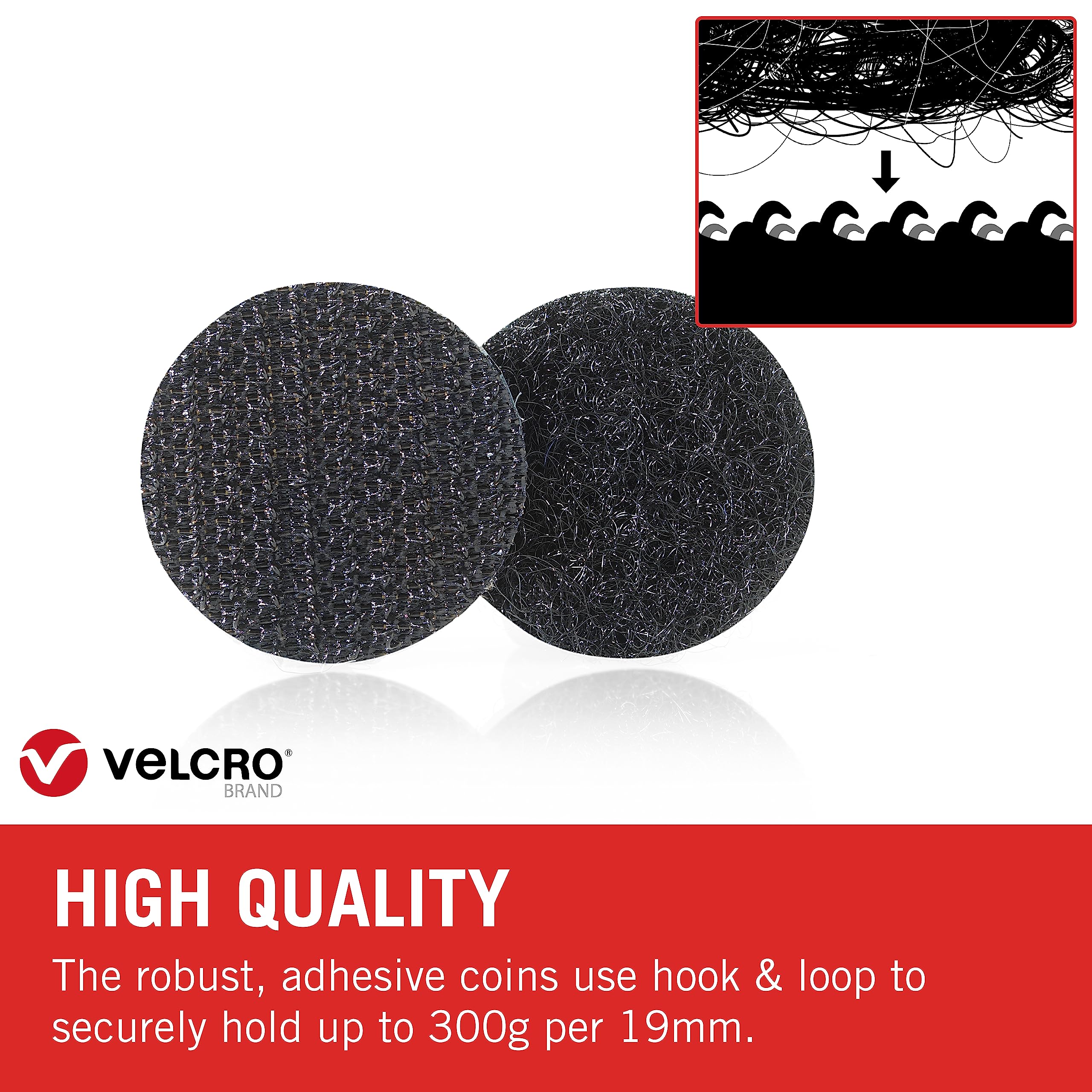 VELCRO Brand Discos de cierre autoadhesivos, Negro 16mm, pack de 500 | Discos de cierre con reverso adhesivo, ideales para casa, escuela y oficina