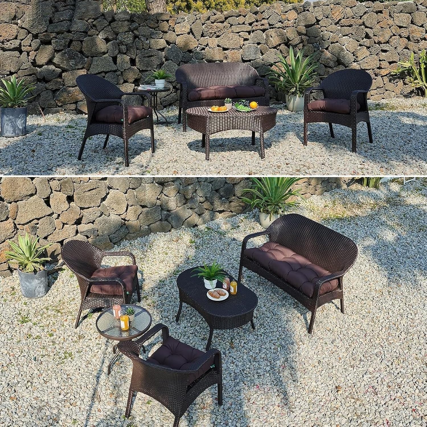 Set 3 Cuscini Esterno Impermeabili Panca Divano e Panchina da Giardino Sostituzione Rattan Vimini e Altalene 1 Seduta 110x50x10cm+2 Schienali a U 48x48cm Terrazzo Balcone(Beige)